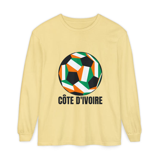 Cote D Ivoire Fan Specialty Soccer Ball Design Long Sleeve Tee