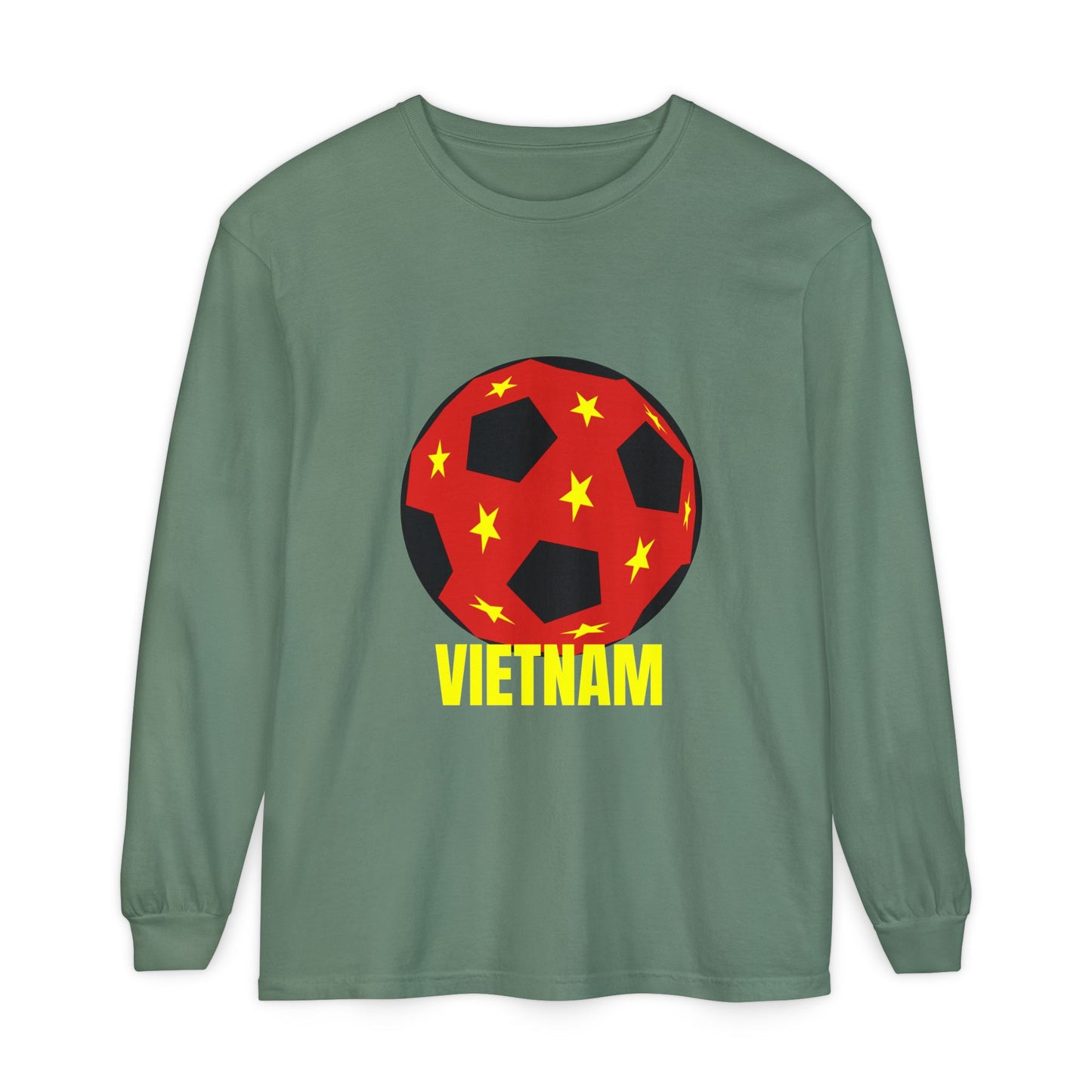 Vietnam Fan Specialty Soccer Ball Design Long Sleeve T-Shirt Gold Text