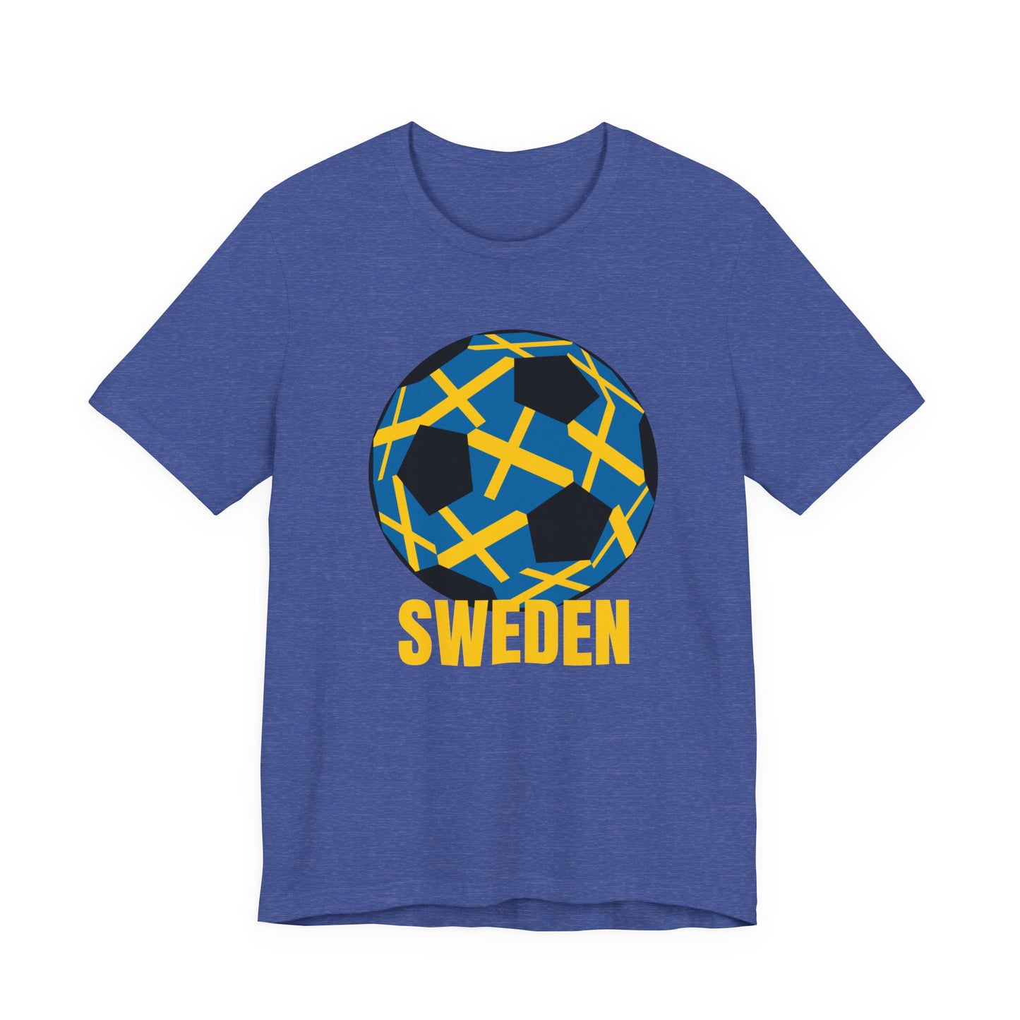 Sweden Fan Specialty Soccer Ball Design T Shirt Gold Text