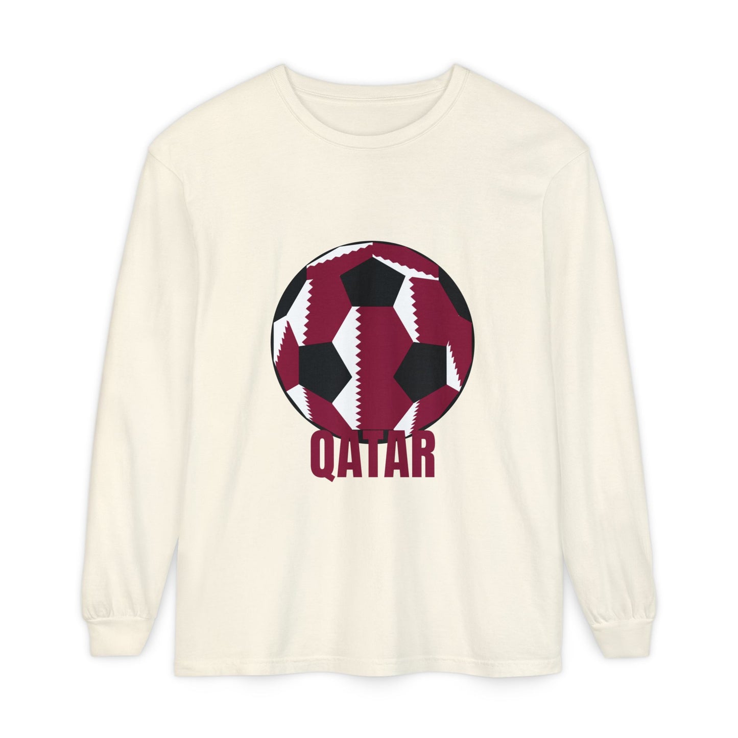 Qatar Fan Specialty Soccer Ball Design Long Sleeve Tee