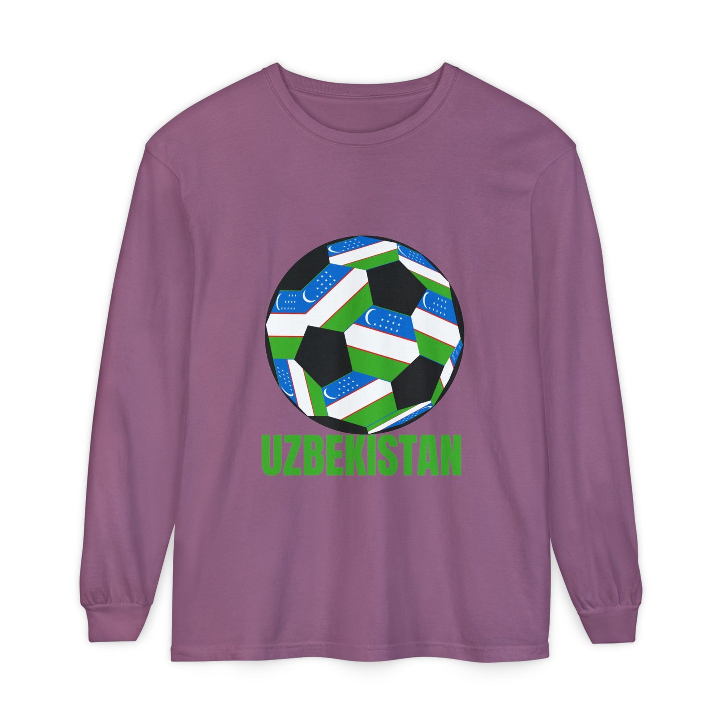 Uzbekistan Fan Specialty Soccer Ball Design Long Sleeve Tee