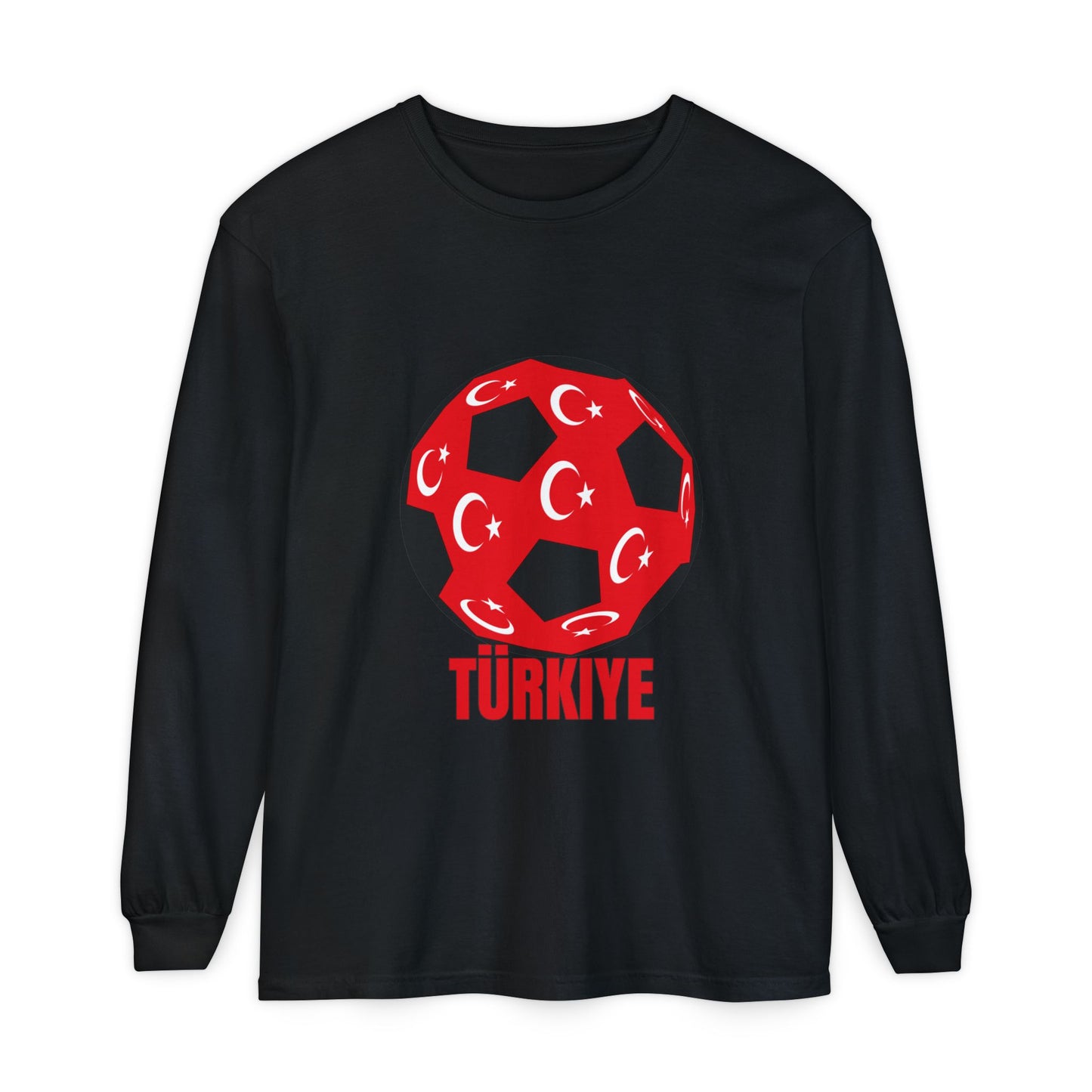 Türkiye Fan Specialty Soccer Ball Design T Shirt Long Sleeve T-Shirt Red Text