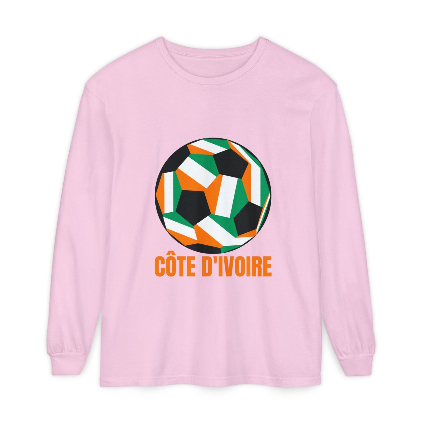 Cote D Ivoire Fan Specialty Soccer Ball Design Long Sleeve Tee