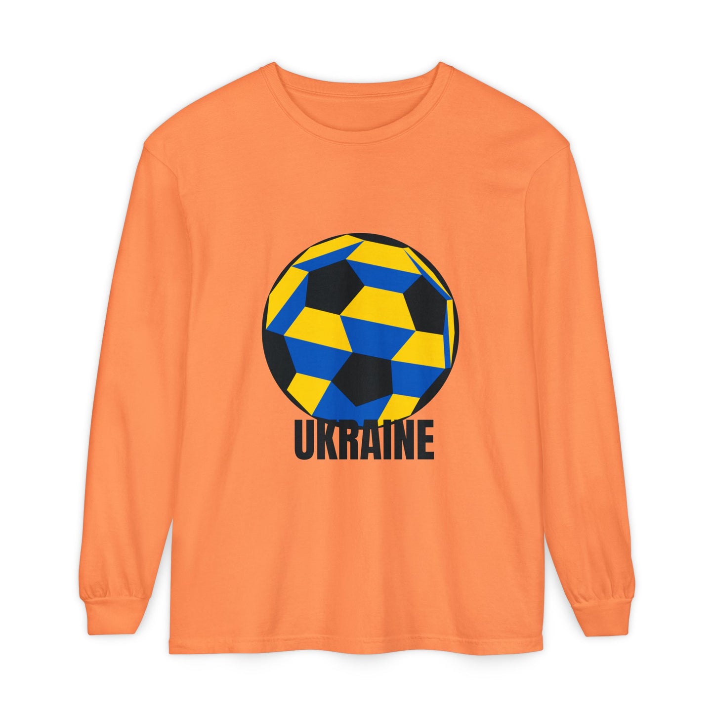 Ukraine Fan Specialty Soccer Ball Design Long Sleeve T-Shirt Black Text