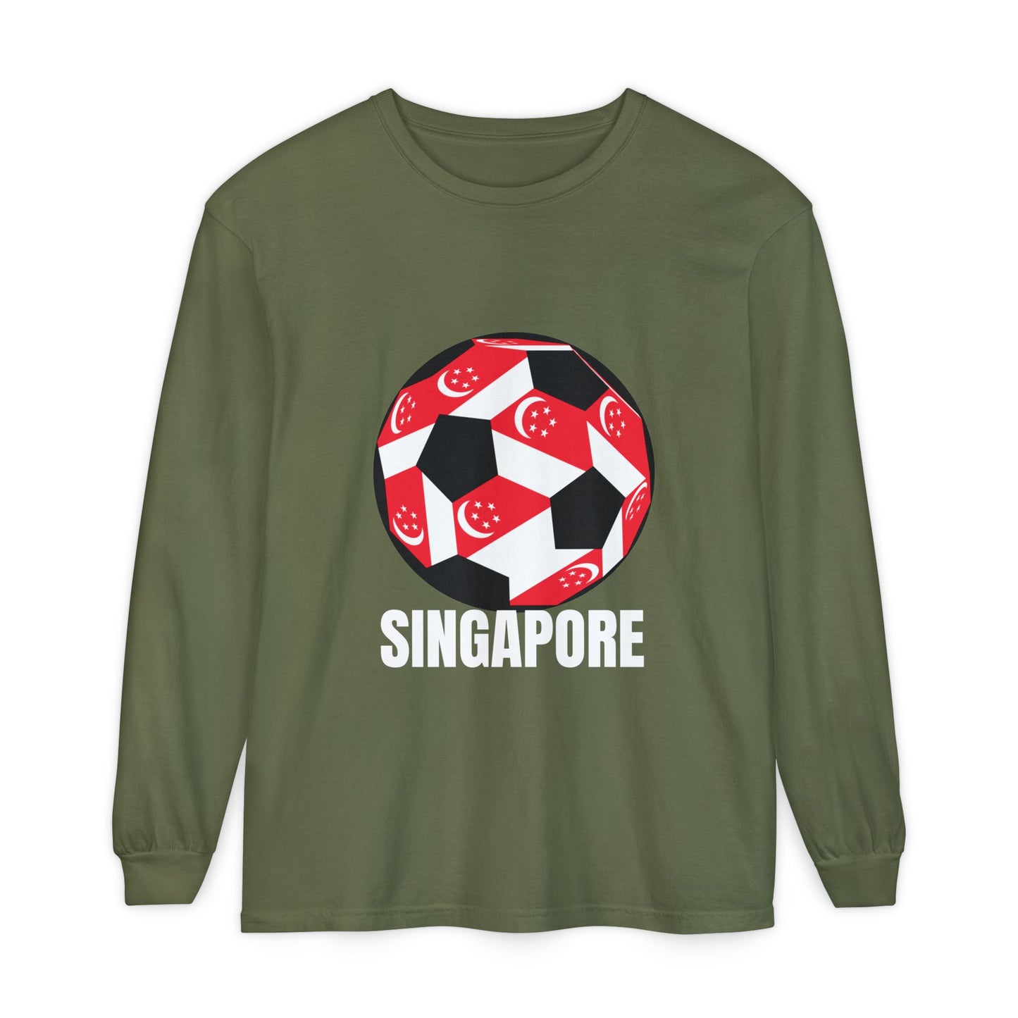 Singapore Fan Specialty Soccer Ball Design T ShirtLong Sleeve Tee White Text