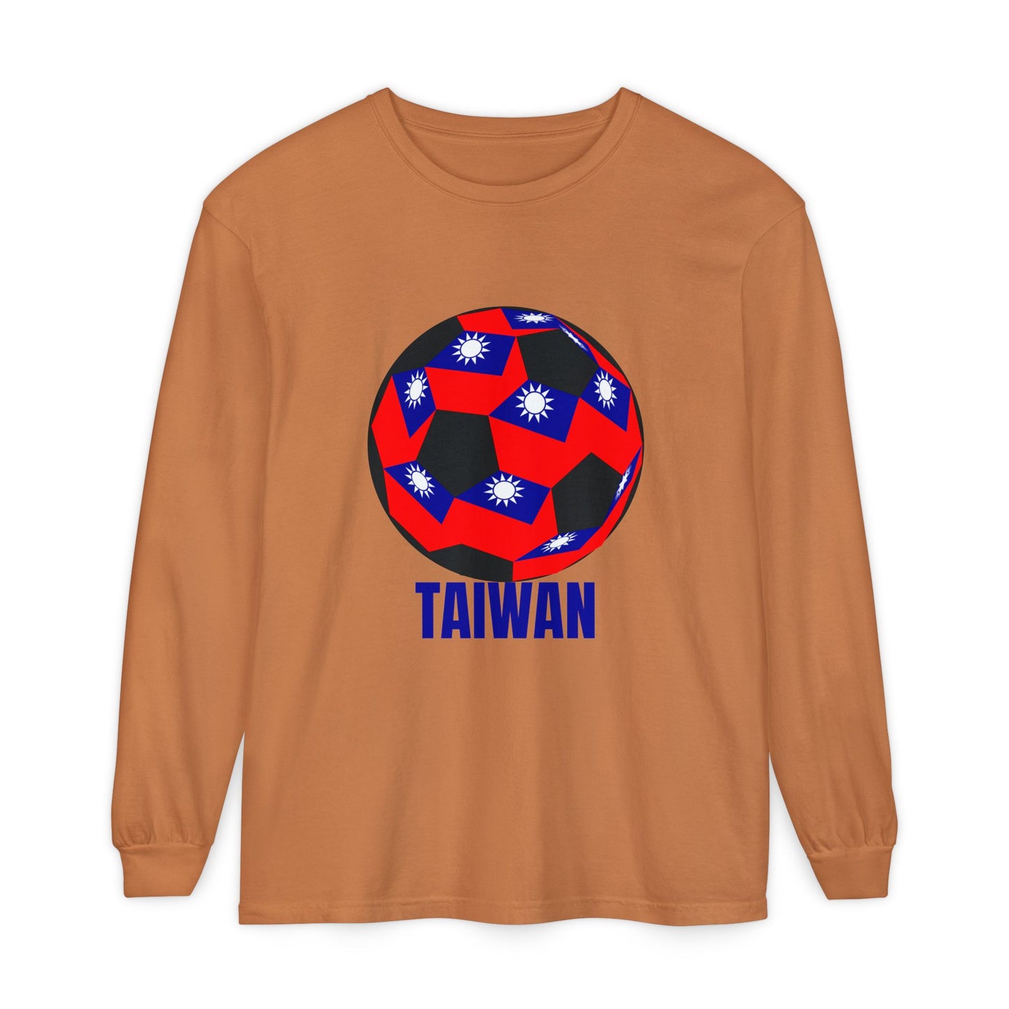 Taiwan Flag Design Soccer Ball Long Sleeve Tee Blue Text