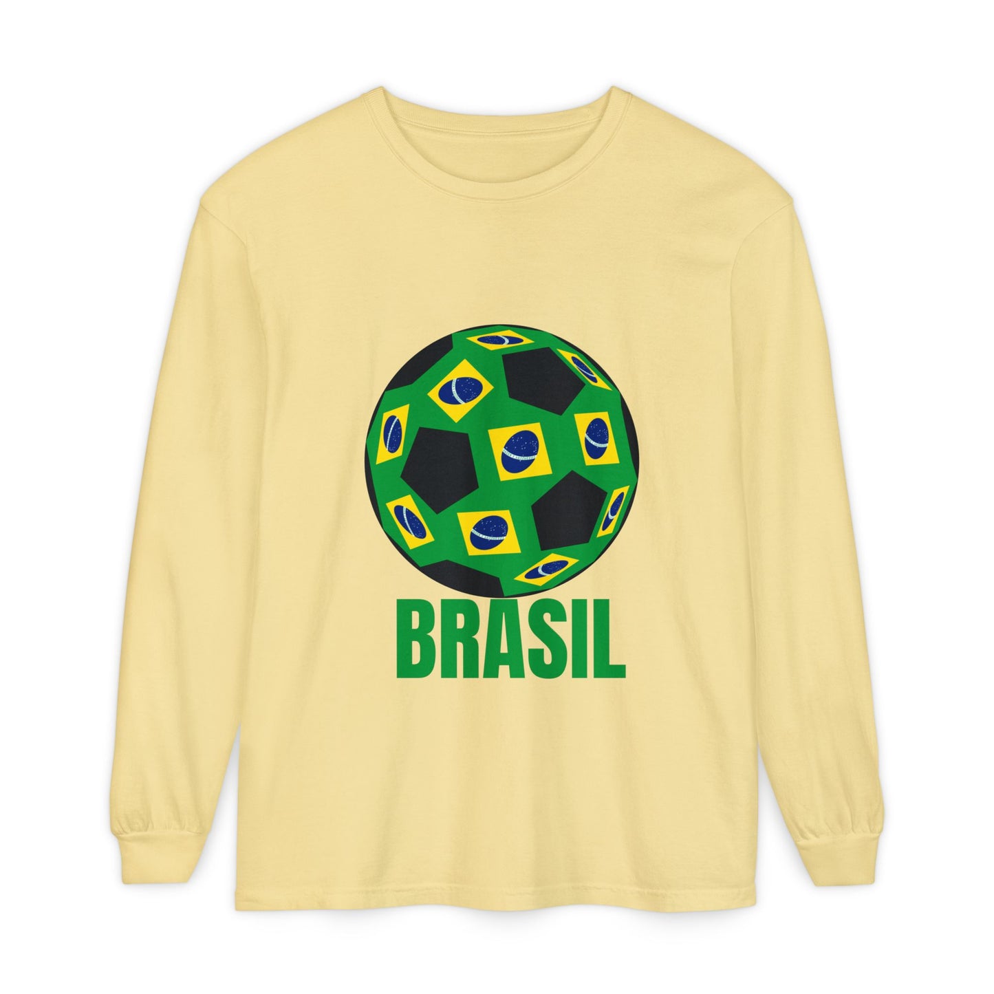 Brasil Fan Specialty Soccer Ball Design Long Sleeve T Shirt