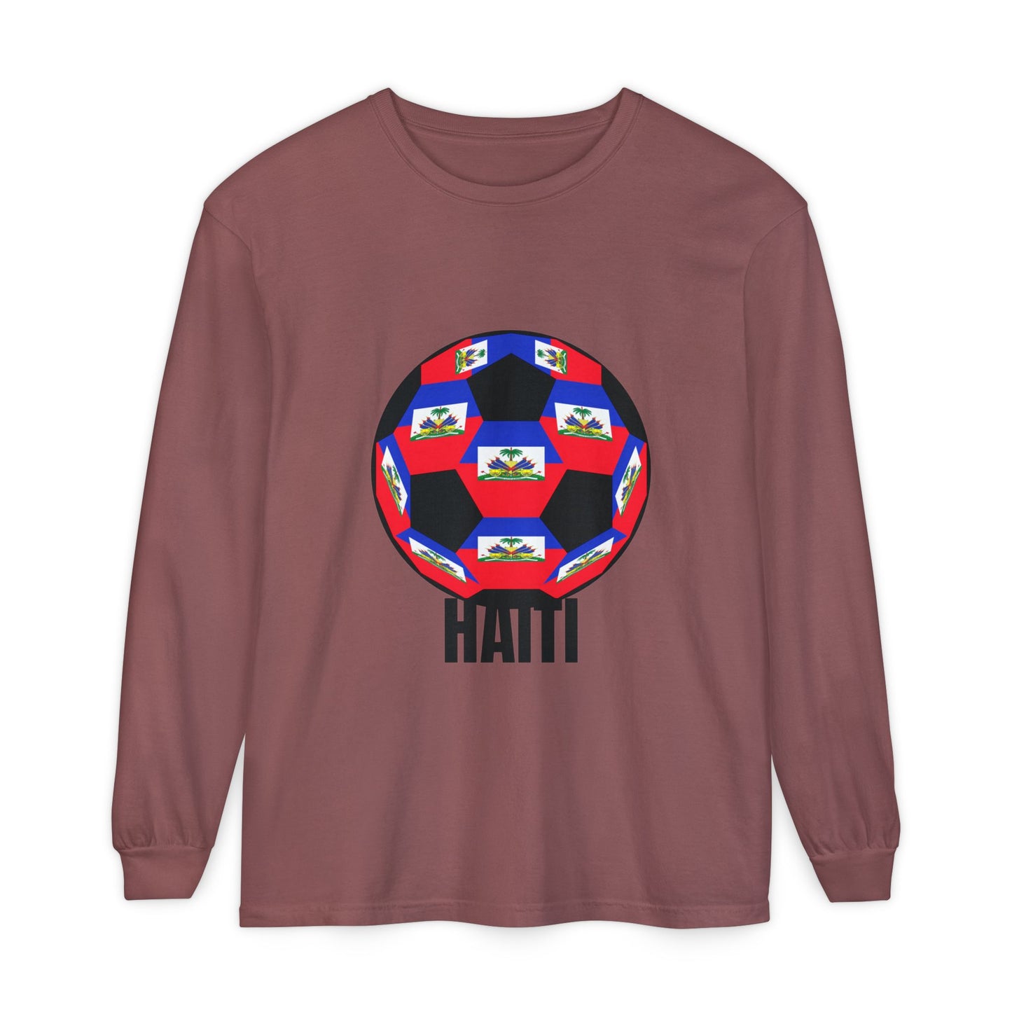 Haiti Fan Specialty Soccer Ball Design Long Sleeve Tee