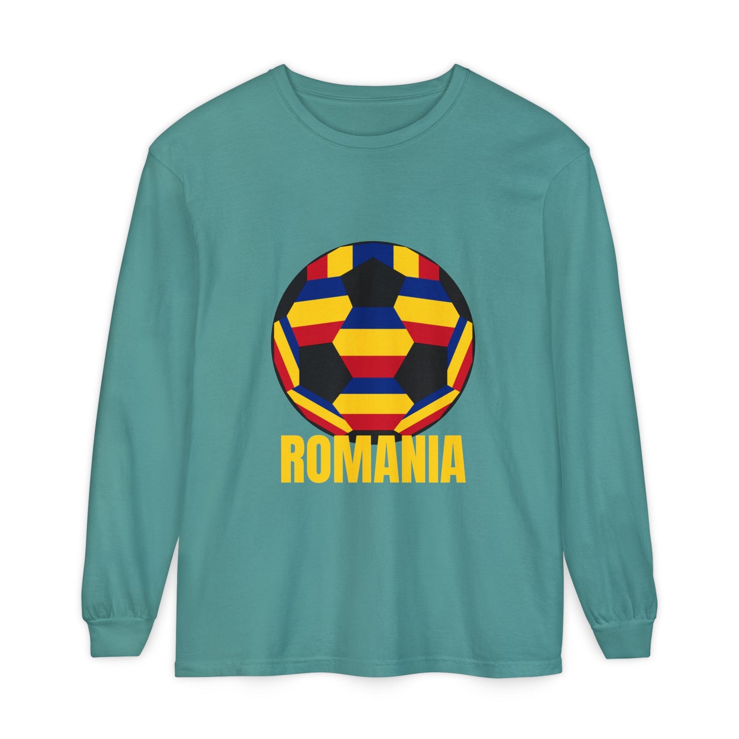 Romania Fan Specialty Soccer Ball Design Long Sleeve Tee