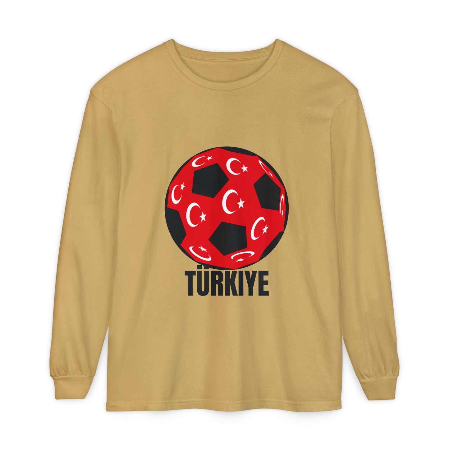 Türkiye Fan Specialty Soccer Ball Design Long Sleeve Tee Black Text