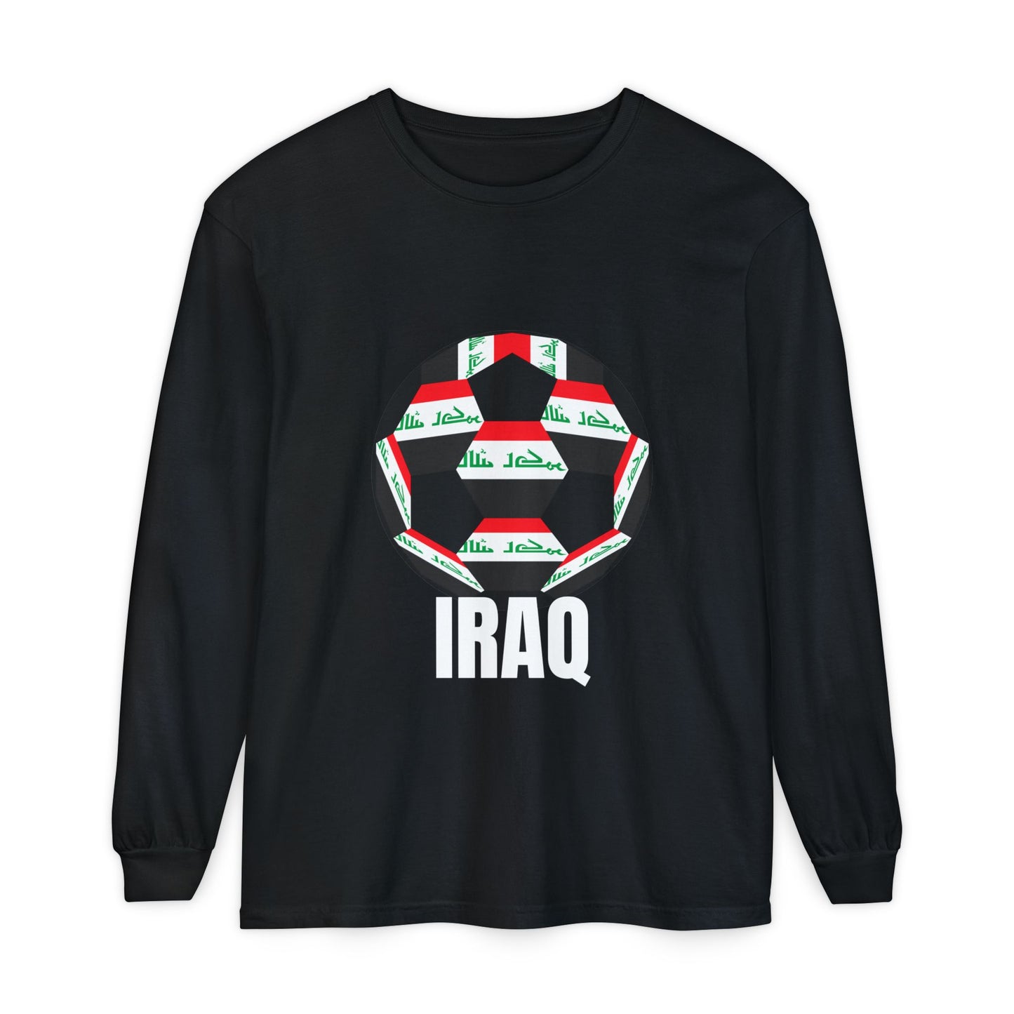 Iraq Fan Specialty Soccer Ball Design T Shirt Long Sleeve Tee