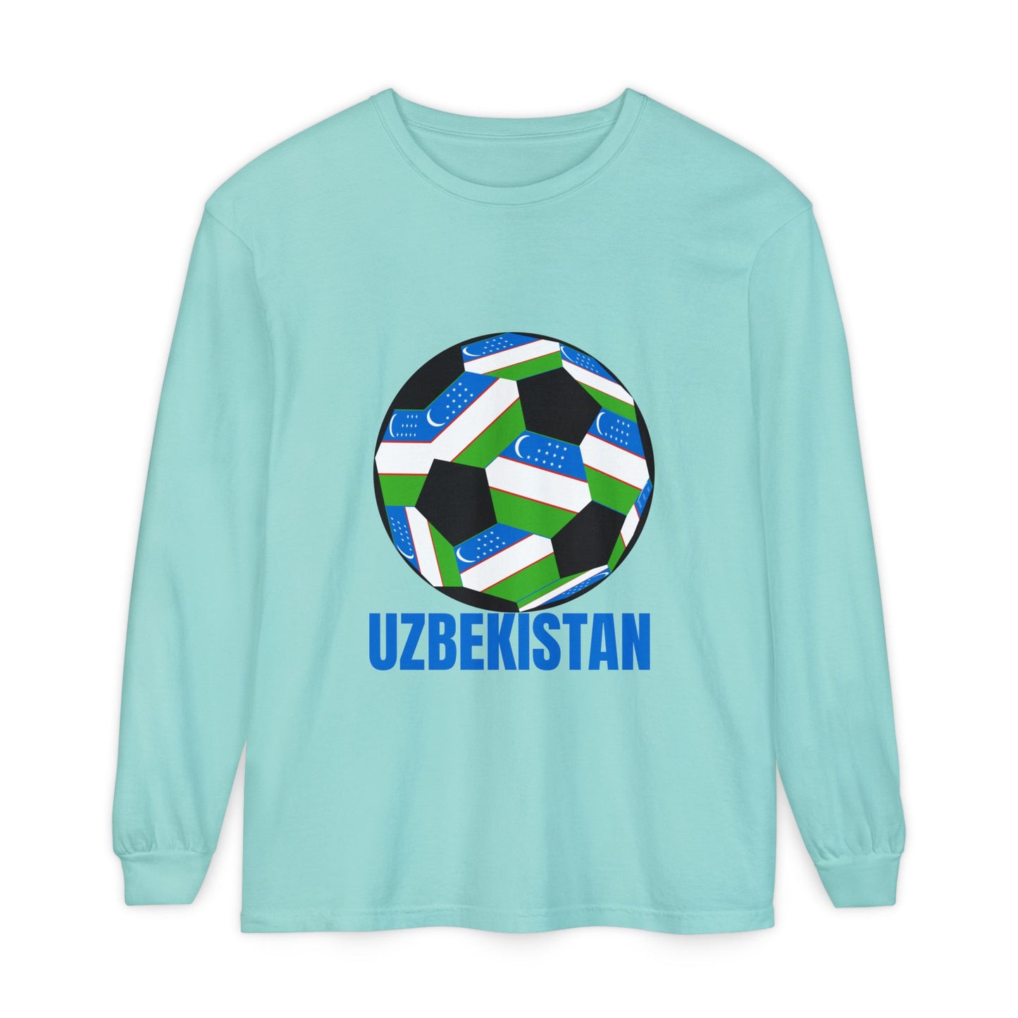 Uzbekistan Fan Specialty Soccer Ball Design Long Sleeve Shirt