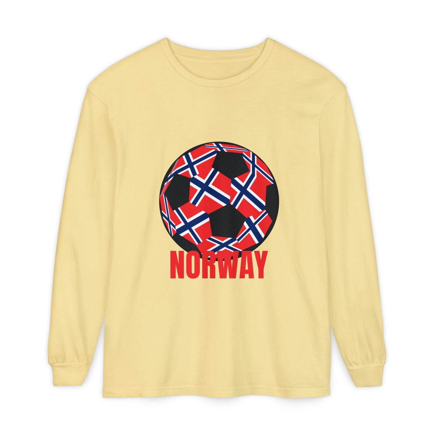 Norway Fan Specialty Soccer Ball Design T Shirt Long Sleeve Tee Red Print