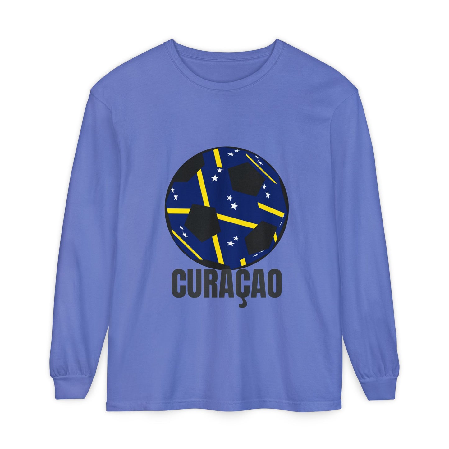 Curacao Fan Specialty Soccer Ball Design Long Sleeve Tee