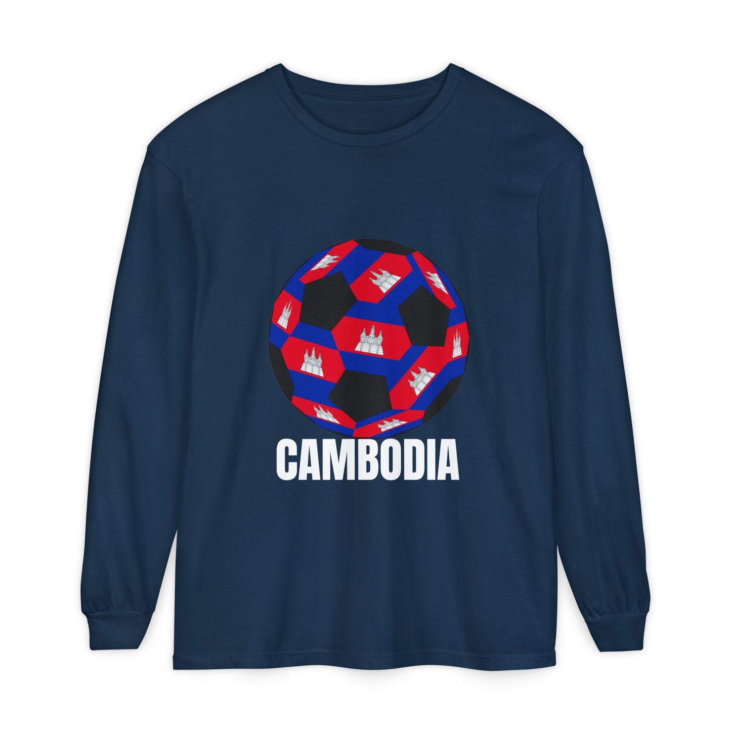 Cambodia Fan Specialty Soccer Ball Design Long Sleeve Tee