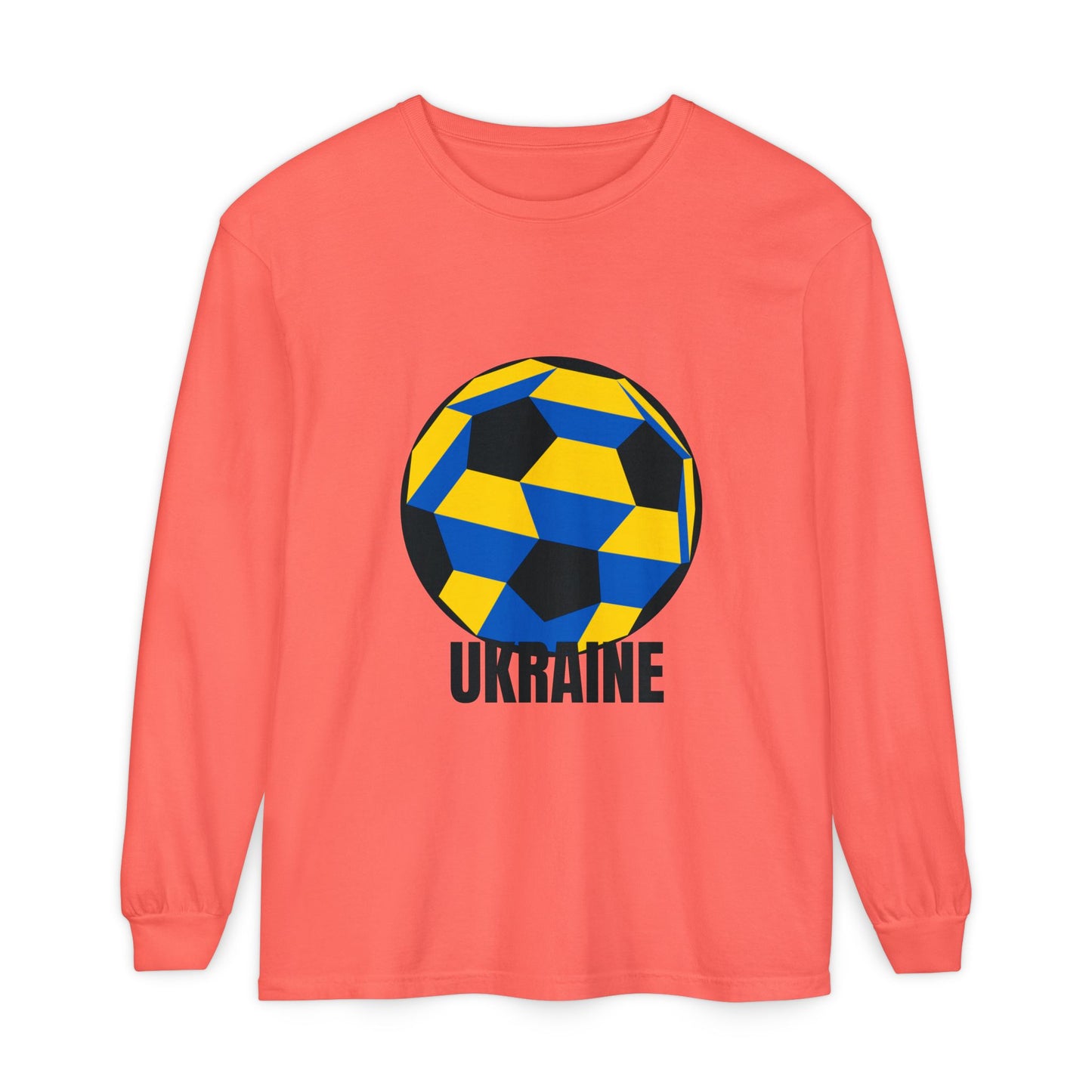 Ukraine Fan Specialty Soccer Ball Design Long Sleeve T-Shirt Black Text