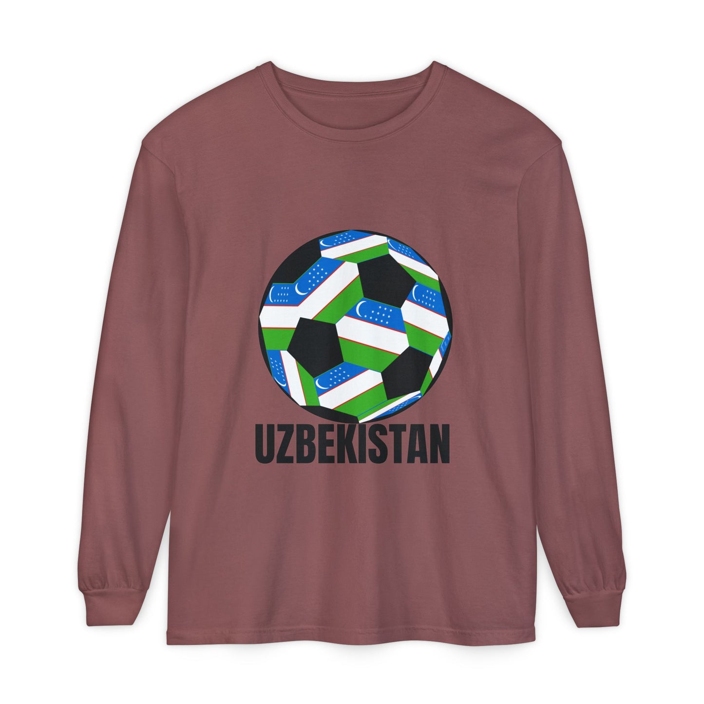 Uzbekistan Fan Specialty Soccer Ball Design Long Sleeve Tee