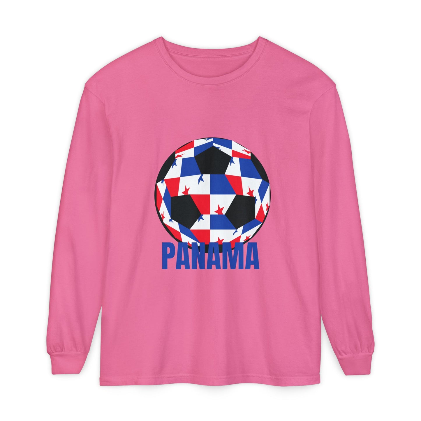Panama Fan Specialty Soccer Ball Design T Shirt Long Sleeve T-Shirt blue Text