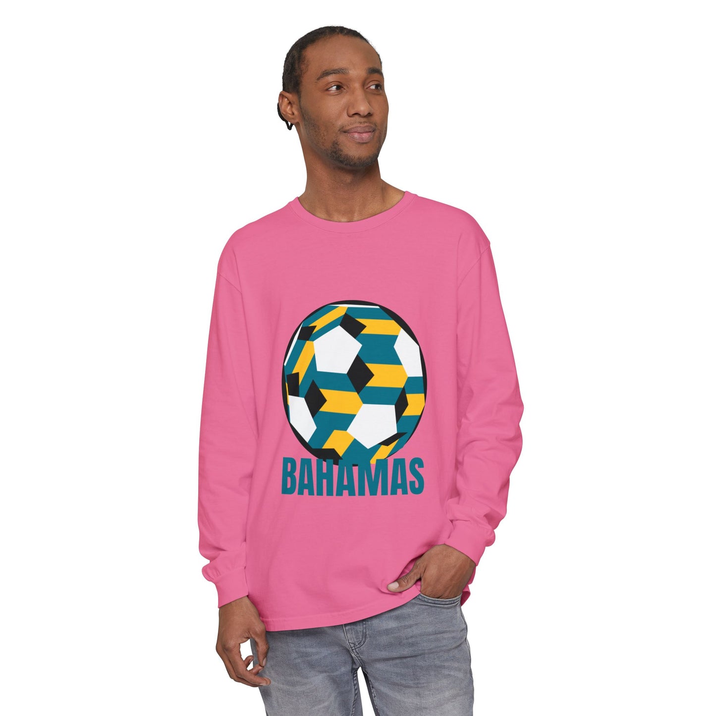 Bahamas Fan Specialty Soccer Ball Design Long Sleeve Tee