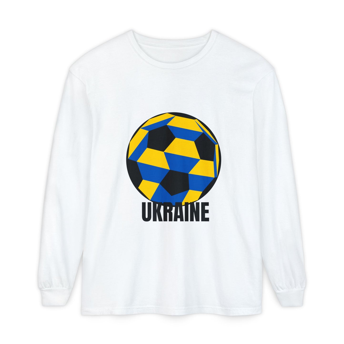 Ukraine Fan Specialty Soccer Ball Design Long Sleeve T-Shirt Black Text