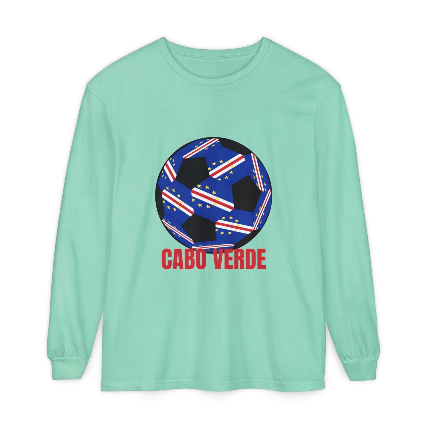 Cabo Verde Fan Specialty Soccer Ball Design Long Sleeve Tee