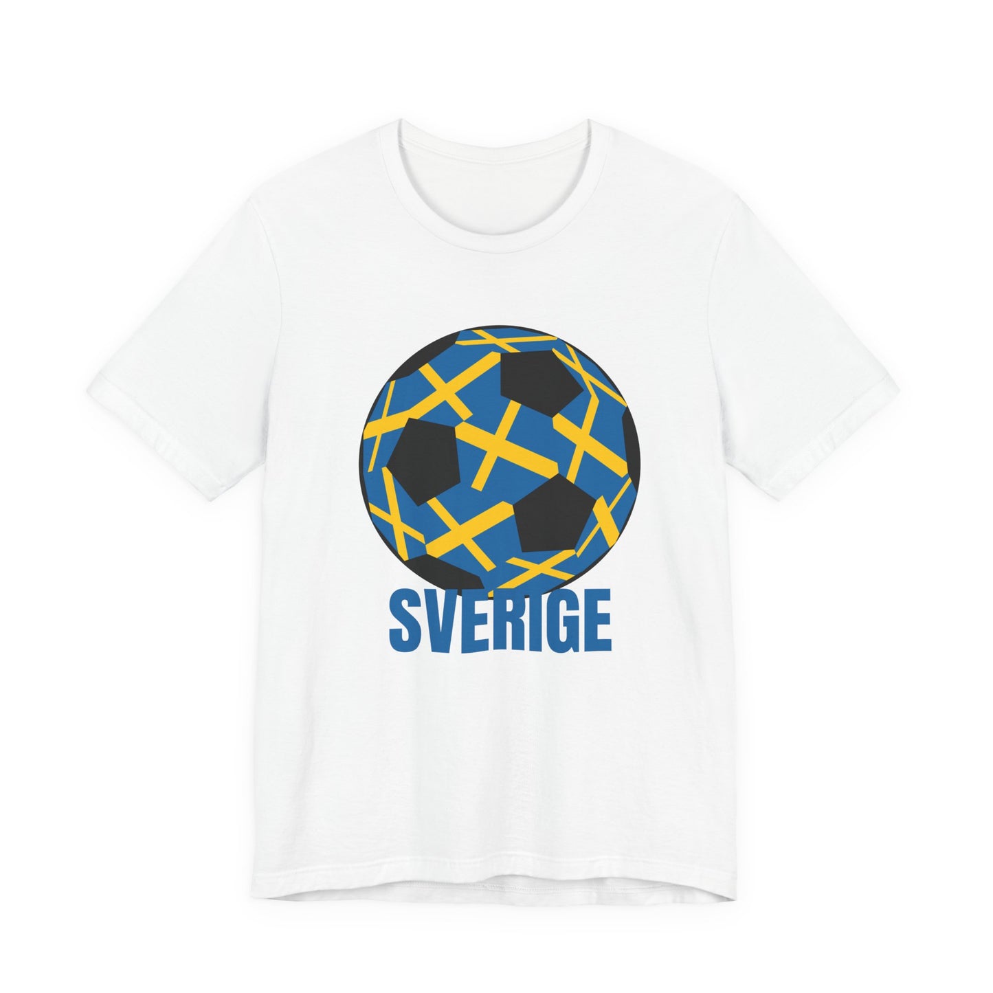Sverige Fan Specialty Soccer Ball Design T Shirt Blue Text
