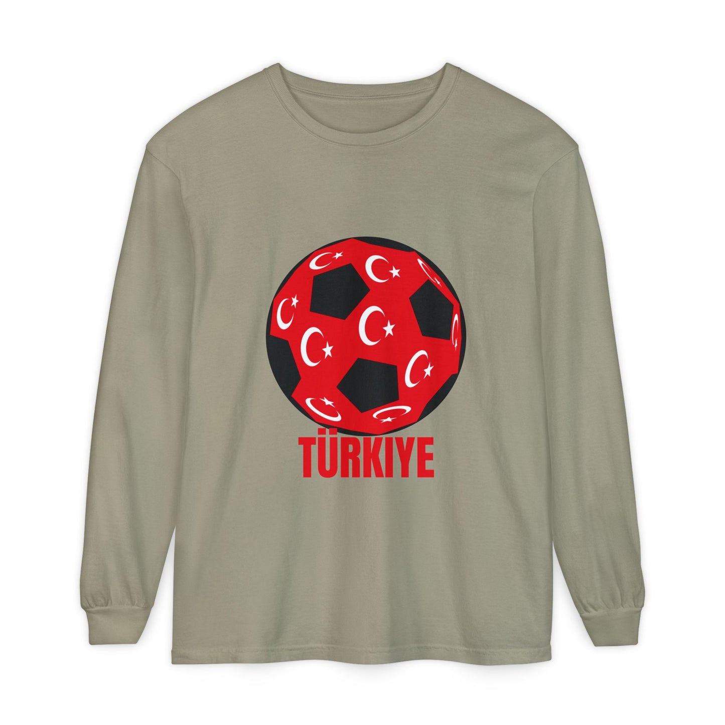 Türkiye Fan Specialty Soccer Ball Design Long Sleeve T-Shirt Red Text