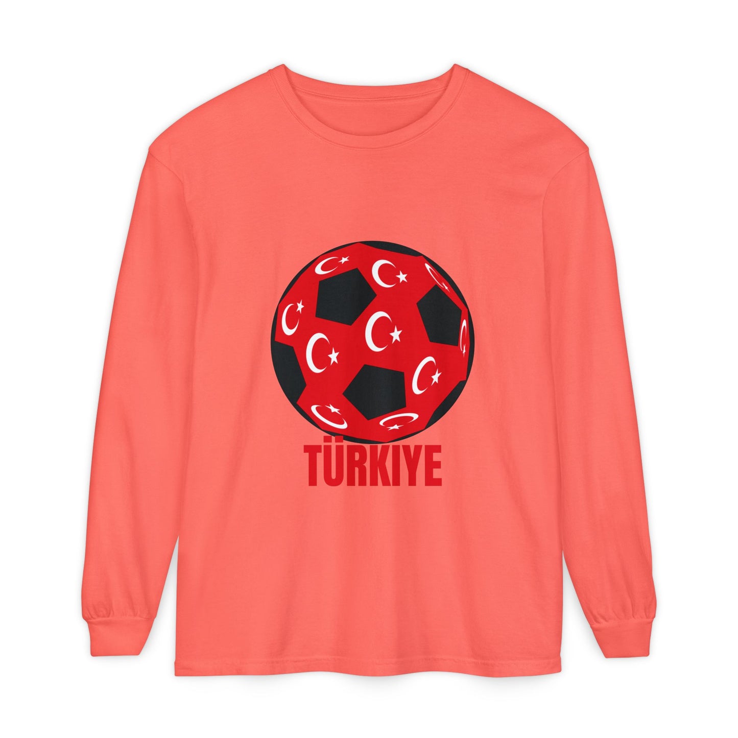Türkiye Fan Specialty Soccer Ball Design T Shirt Long Sleeve T-Shirt Red Text