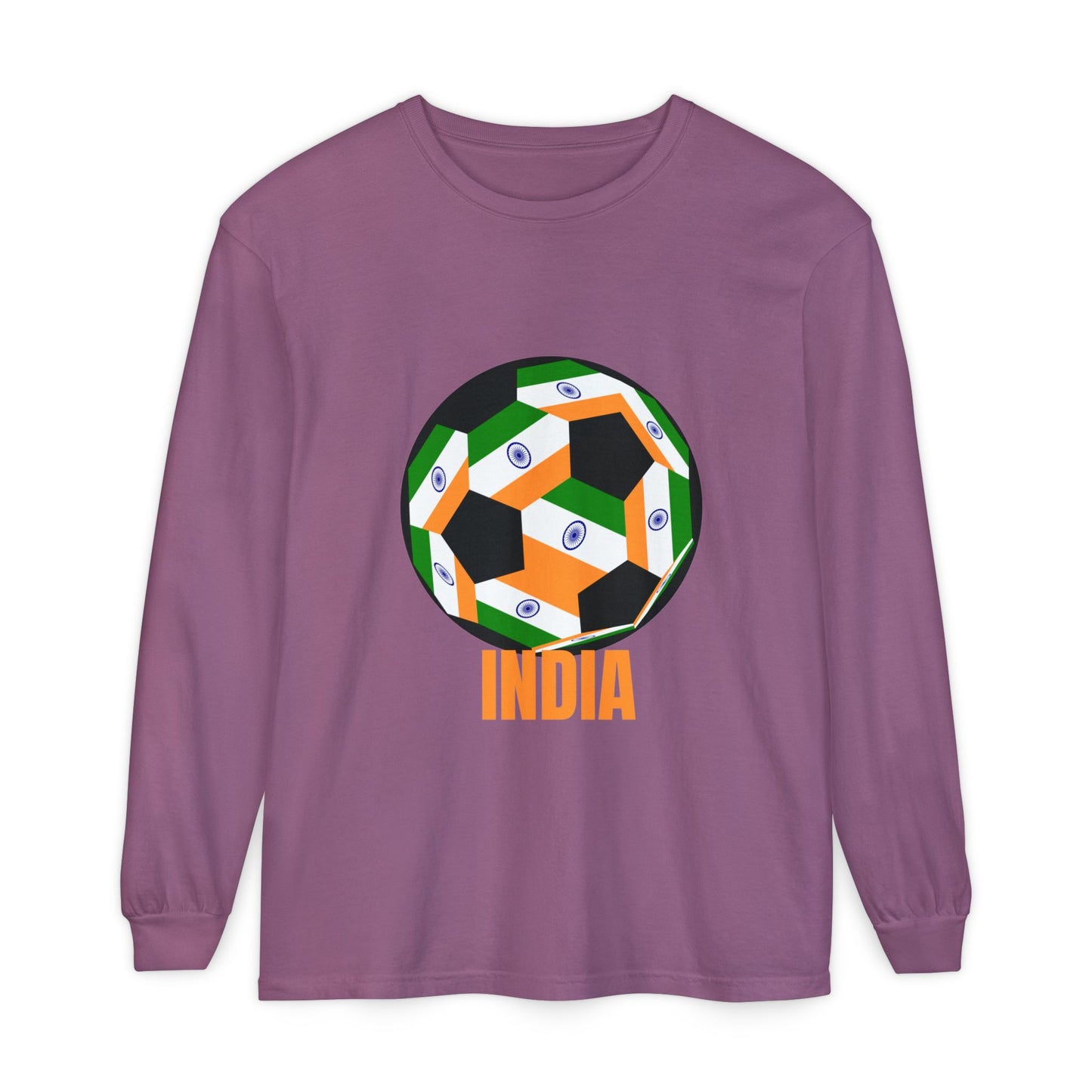 India Fan Specialty Soccer Ball Design Long Sleeve T-Shirt