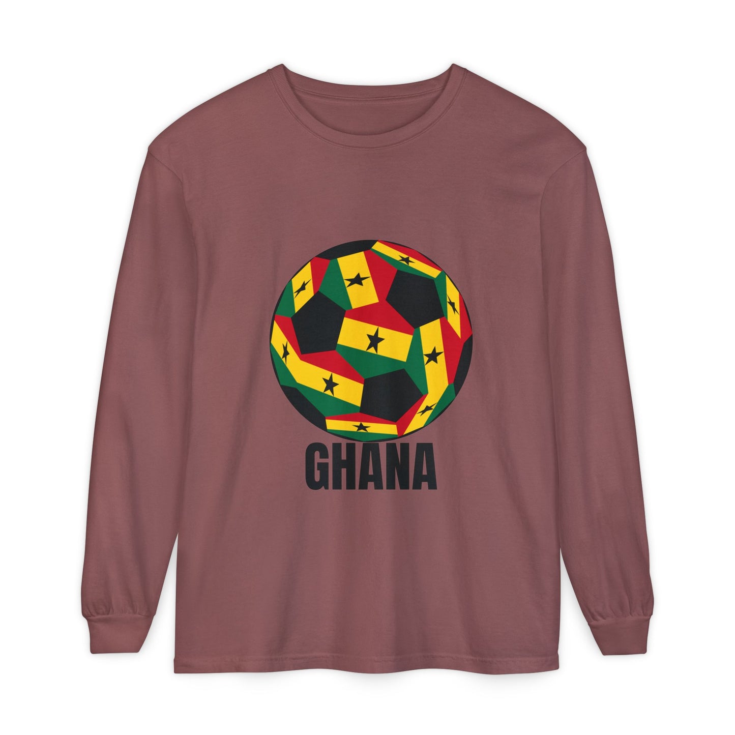 Ghana Fan Specialty Soccer Ball Design Long Sleeve Tee