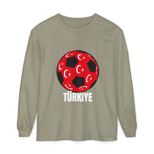 Türkiye Fan Specialty Soccer Ball Design Long Sleeve Tee White Text