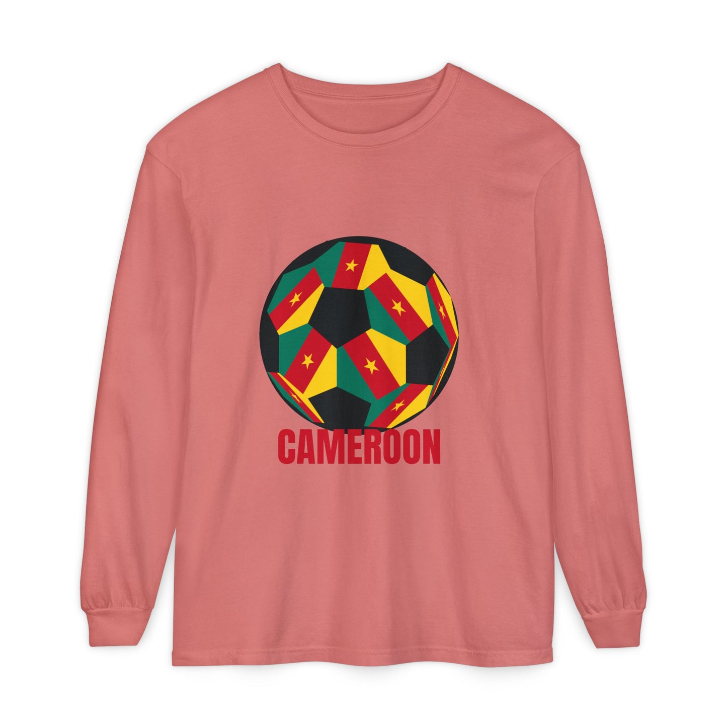 Cameroon Fan Specialty Soccer Ball Design Long Sleeve Tee