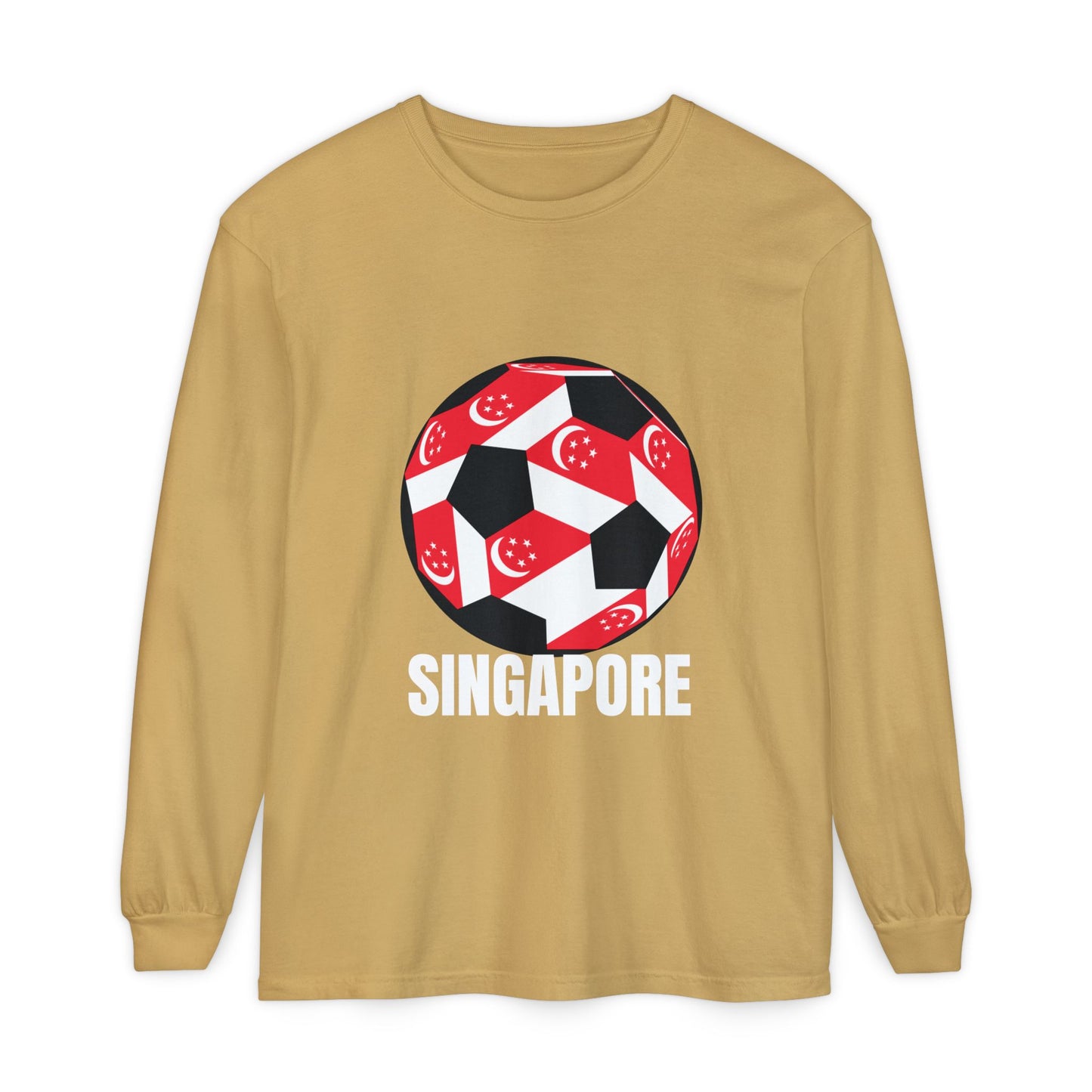 Singapore Fan Specialty Soccer Ball Design T ShirtLong Sleeve Tee White Text