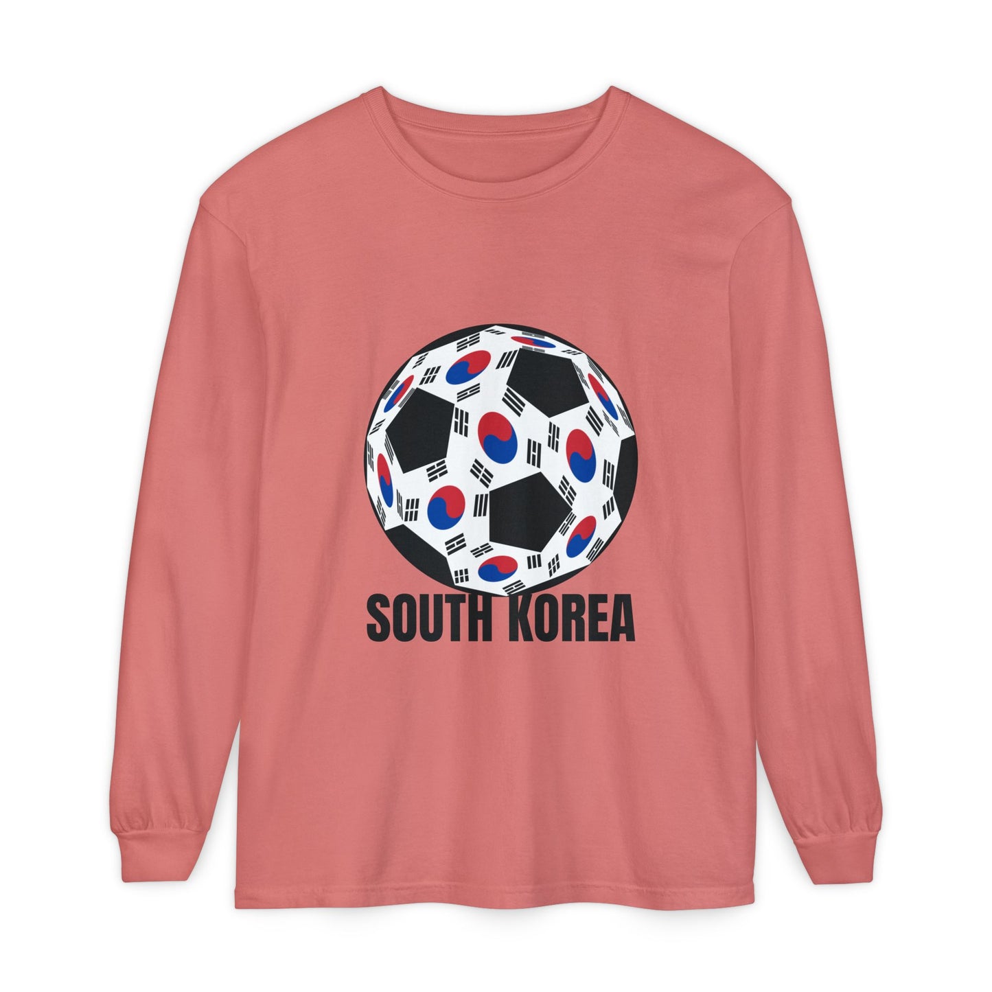 South Korea Fan Specialty Soccer Ball Design Long Sleeve Tee Black Text
