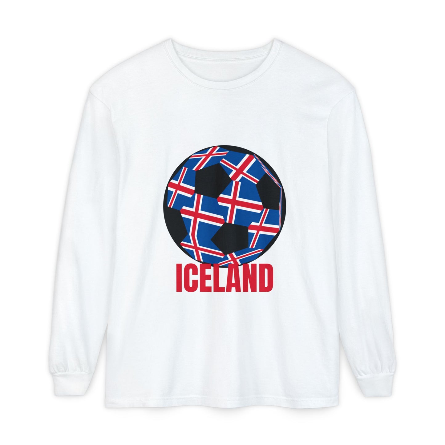Iceland Fan Specialty Soccer Ball Design Long Sleeve Tee