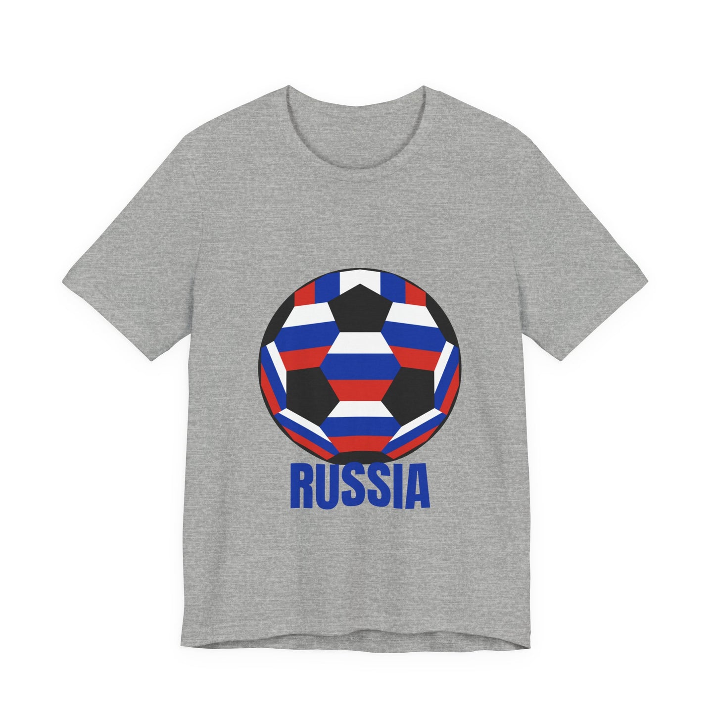 Russia Fan Specialty Soccer Ball Design T Shirt Blue Text