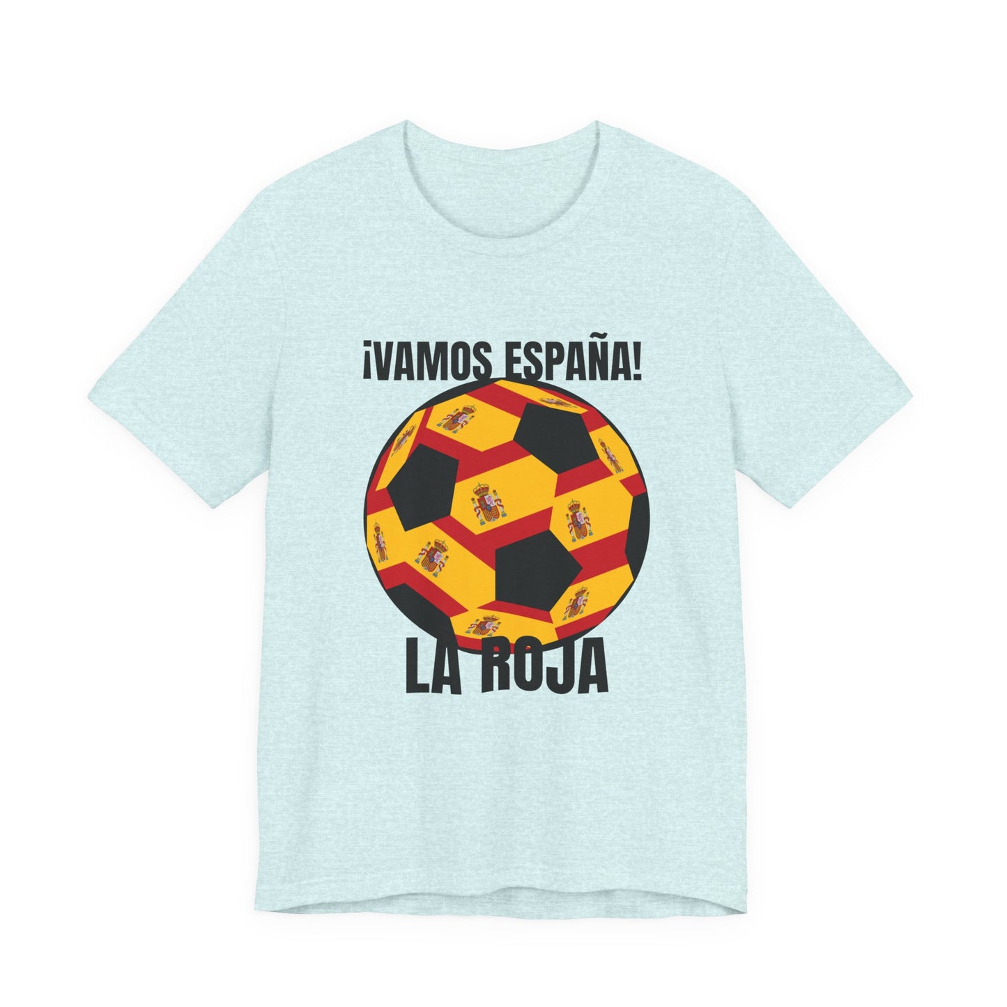 "¡Vamos España! La Roja" Soccer Ball Design T Shirt Black Text
