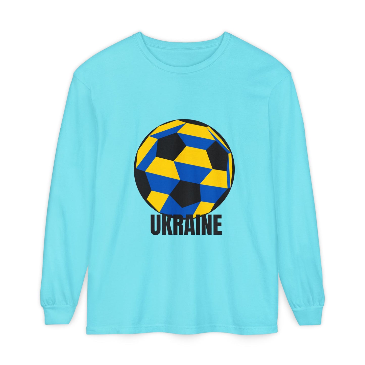 Ukraine Fan Specialty Soccer Ball Design Long Sleeve T-Shirt Black Text