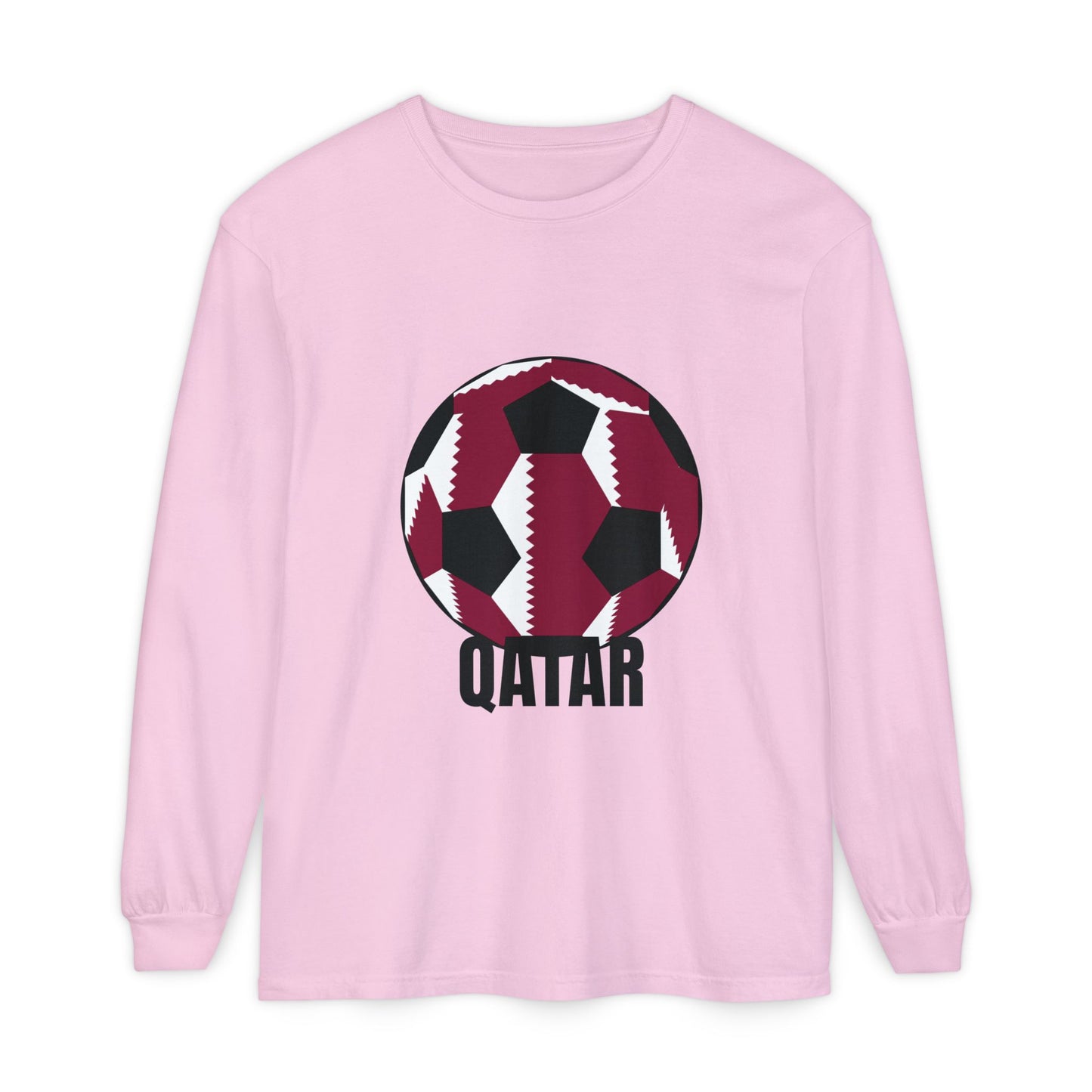 Qatar Fan Specialty Soccer Ball Design T Shirt Long Sleeve T-Shirt