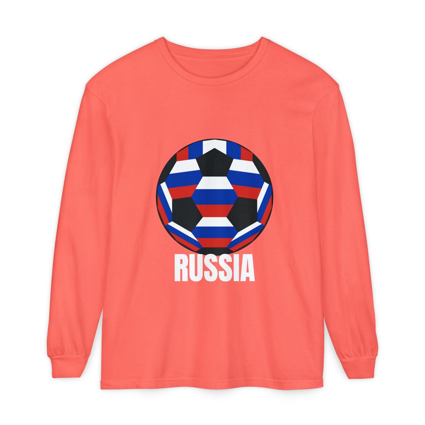 Russia Fan Specialty Soccer Ball Design  Long Sleeve Tee  White Text