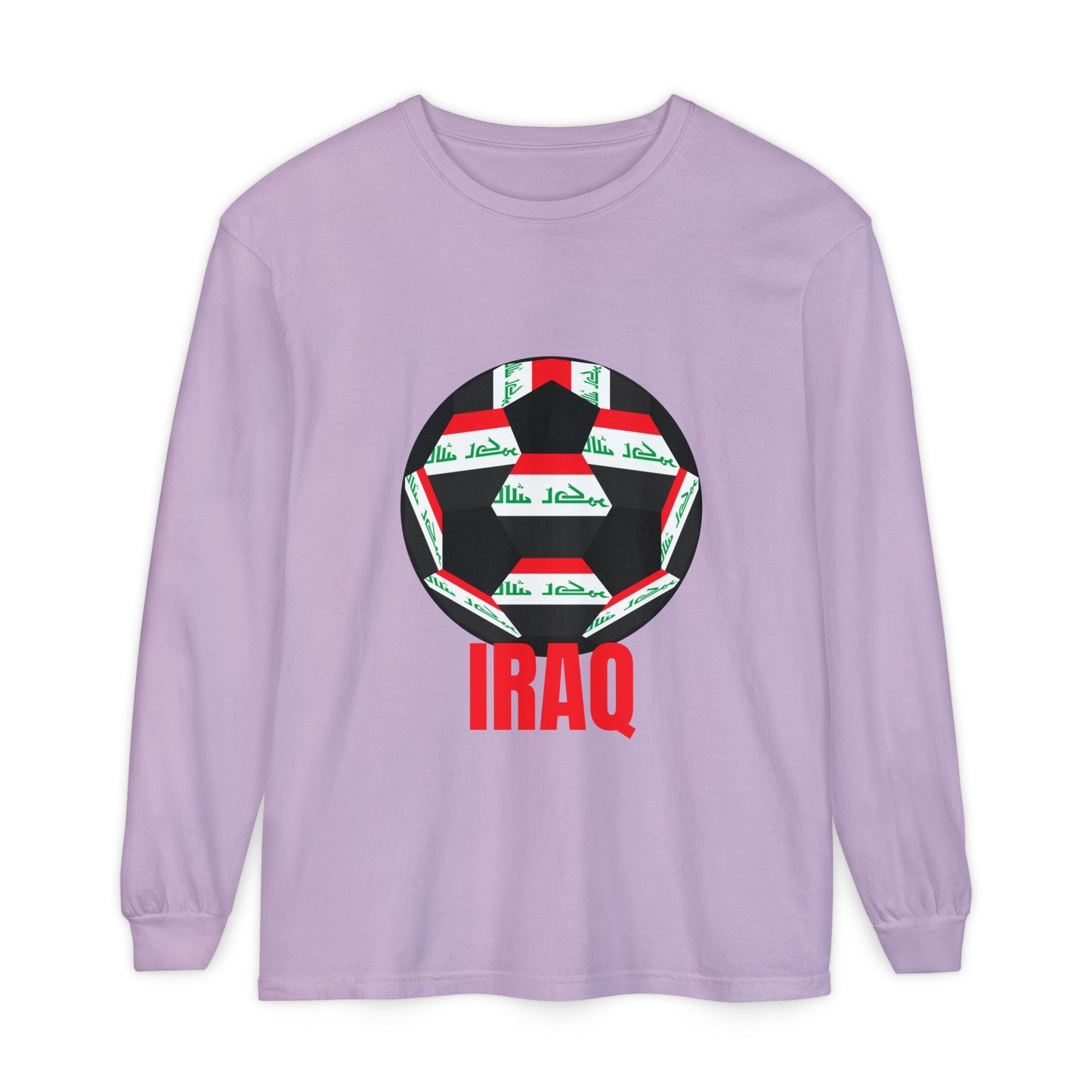 Iraq Fan Specialty Soccer Ball Design T Shirt Long Sleeve Tee