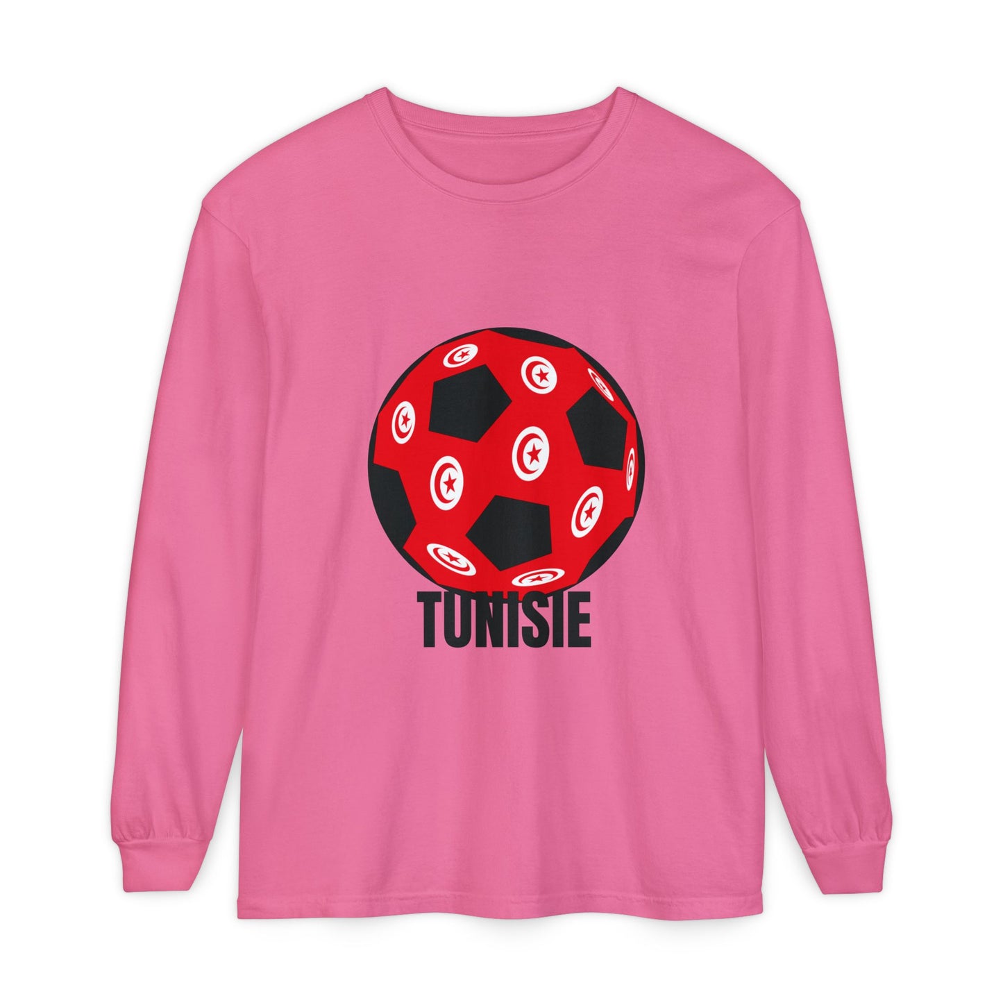 Tunisie Fan Specialty Soccer Ball Design Long Sleeve Tee Black Text