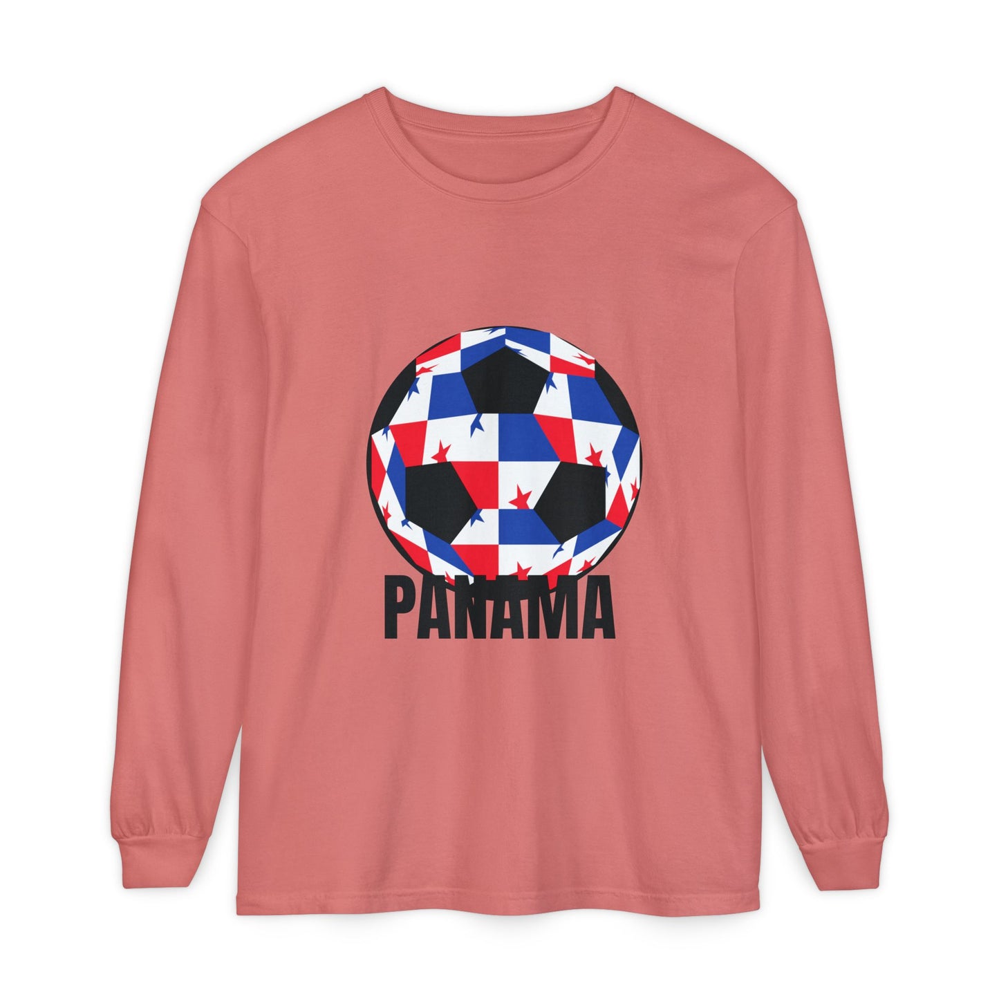 Panama Fan Specialty Soccer Ball Design T Shirt Long Sleeve Tee Black Text