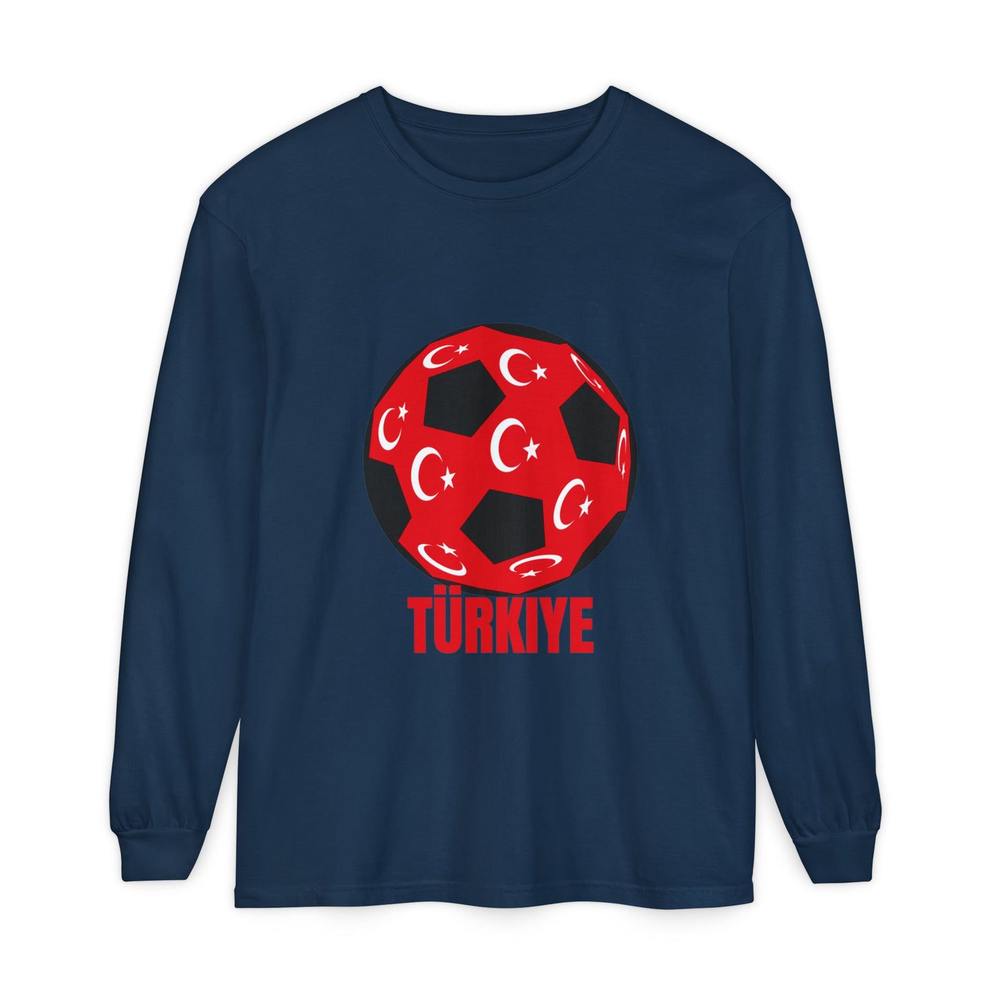 Türkiye Fan Specialty Soccer Ball Design Long Sleeve T-Shirt Red Text