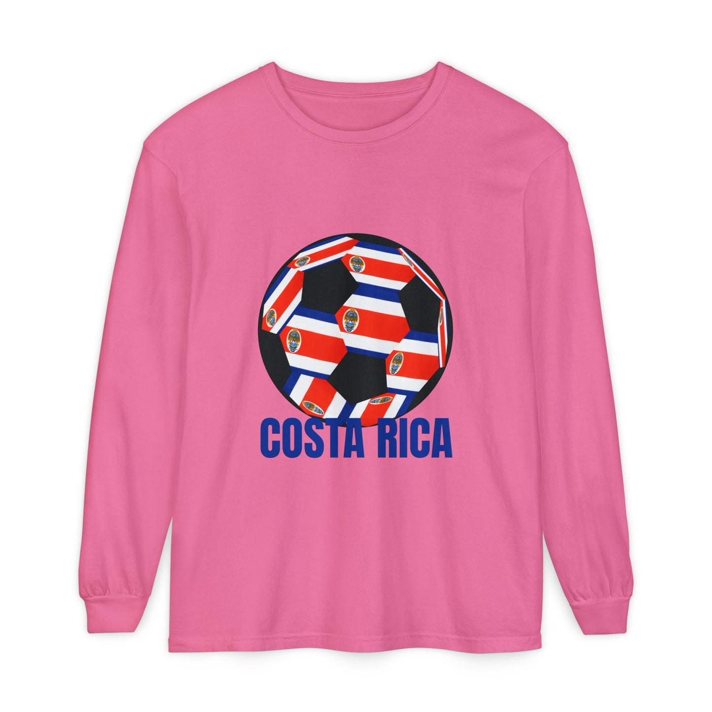 Costa Rica Fan Specialty Soccer Ball Design Long Sleeve T-Shirt
