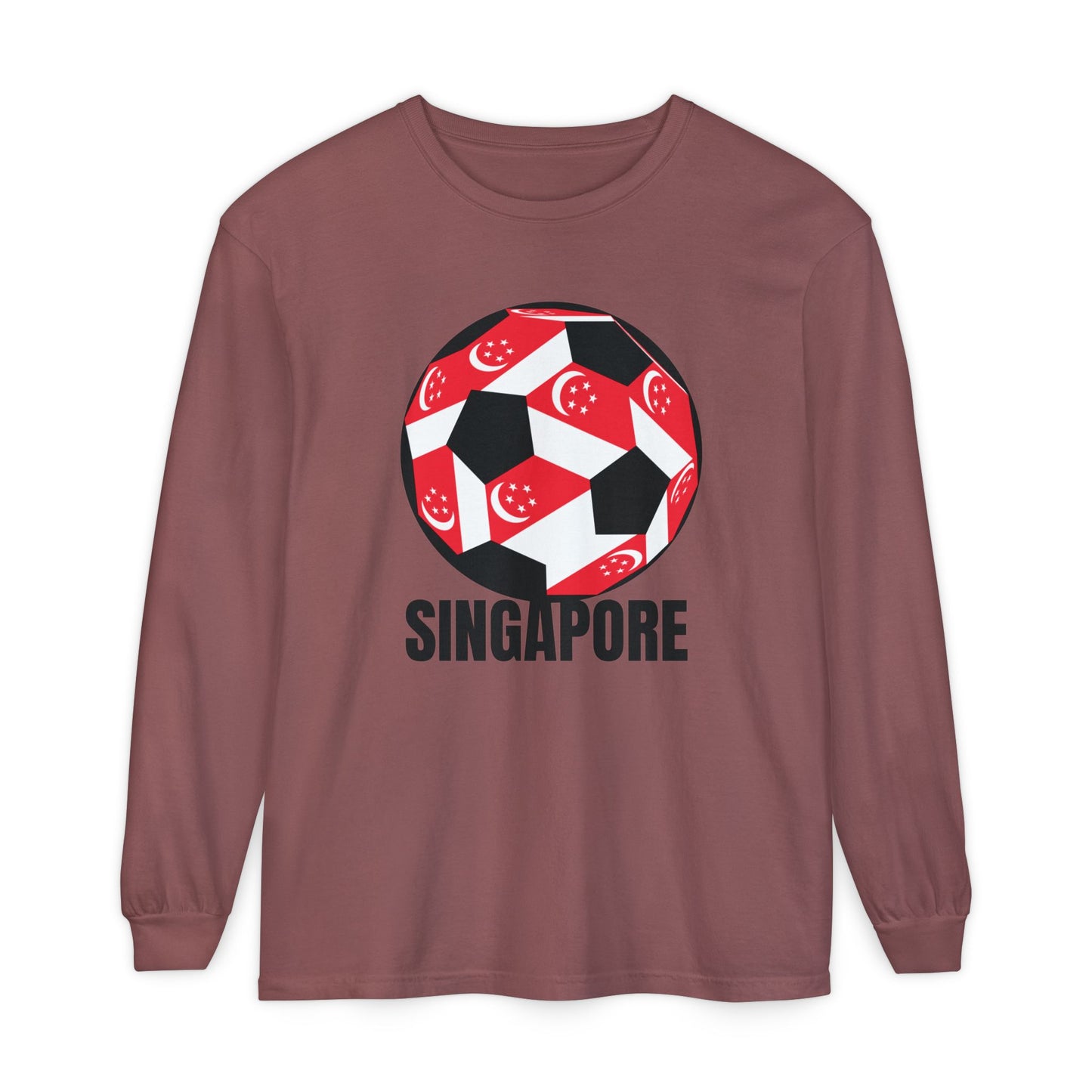 Singapore Fan Specialty Soccer Ball Design T Shirt Long Sleeve Tee Black Text