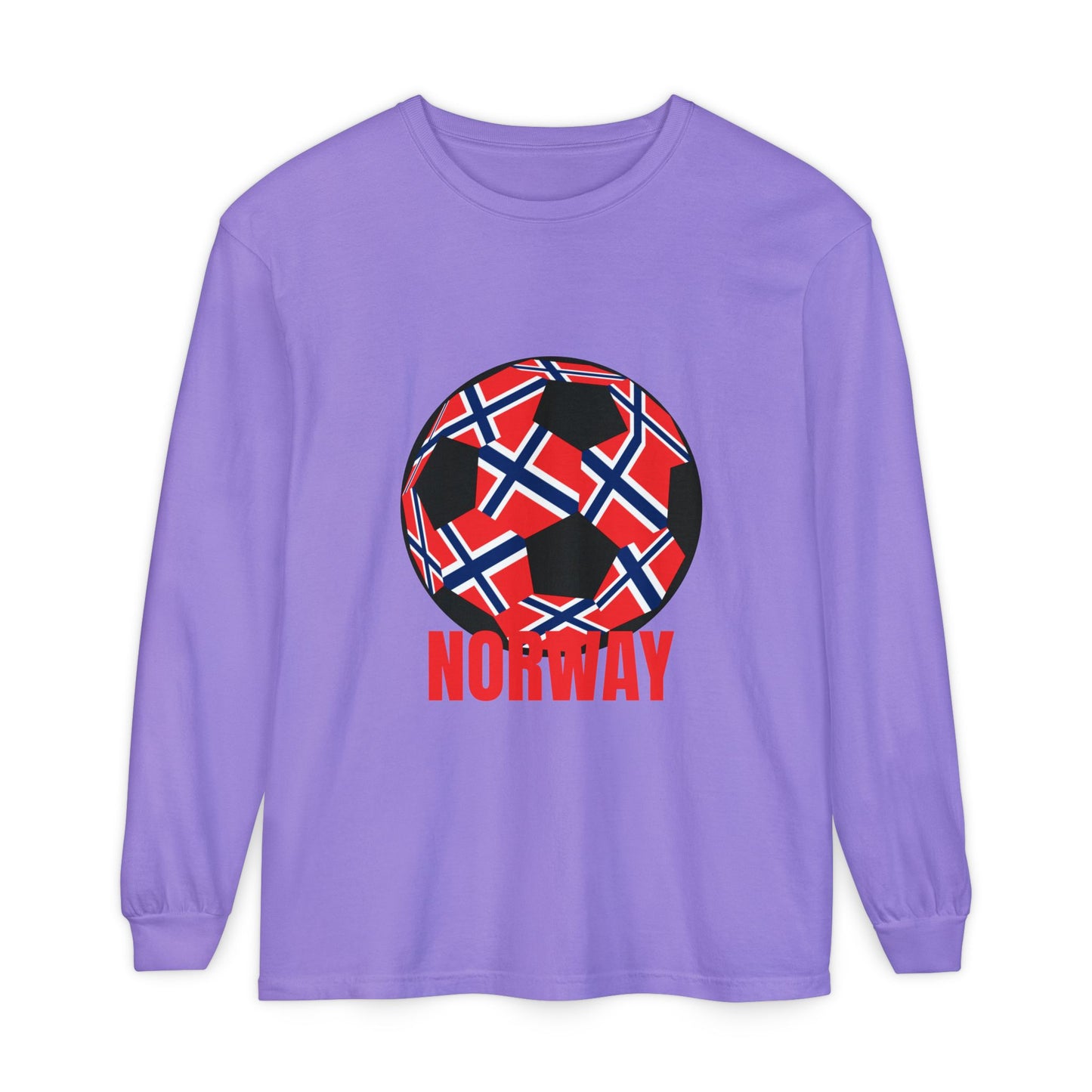 Norway Fan Specialty Soccer Ball Design T Shirt Long Sleeve Tee Red Print