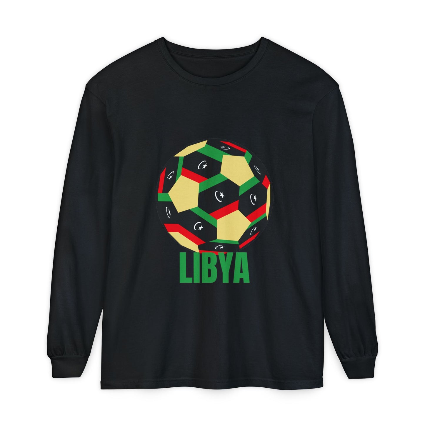 Libya Fan Specialty Soccer Ball Design Long Sleeve Tee