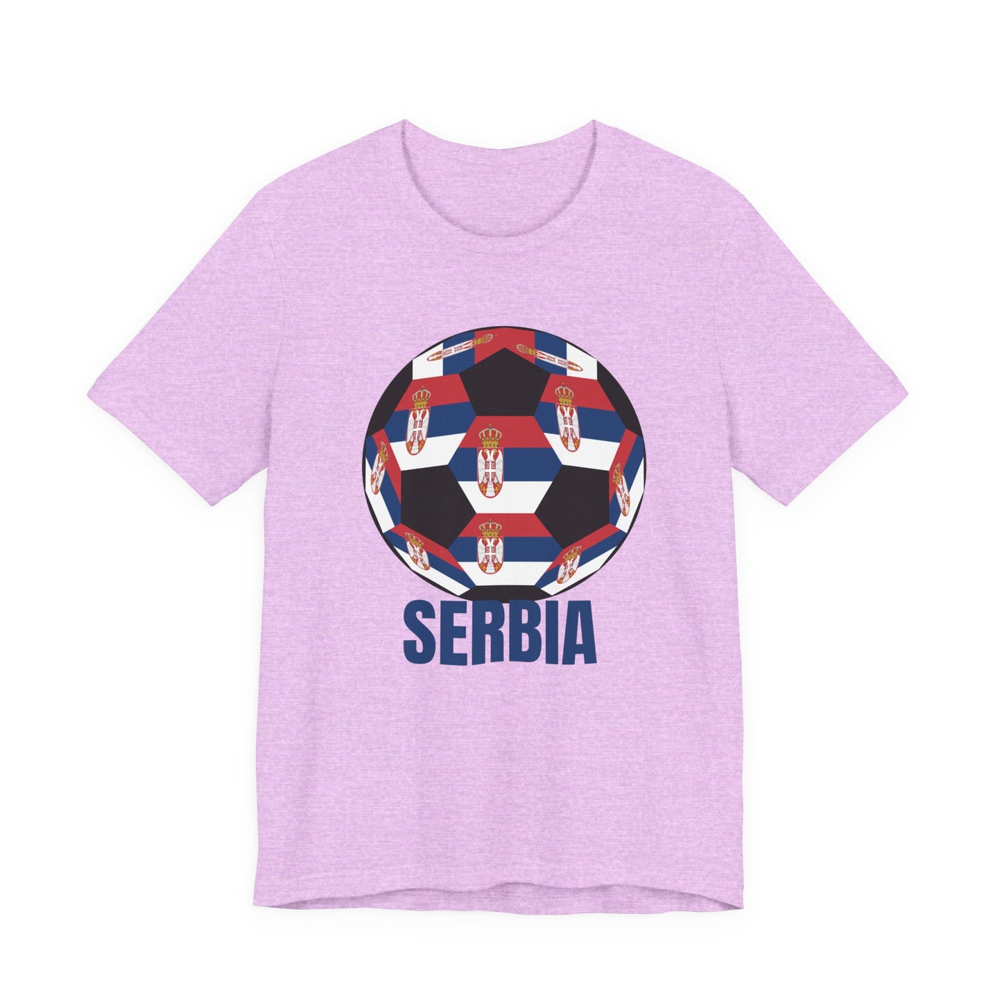 Serbia Fan Specialty Soccer Ball Design T Shirt Blue Text