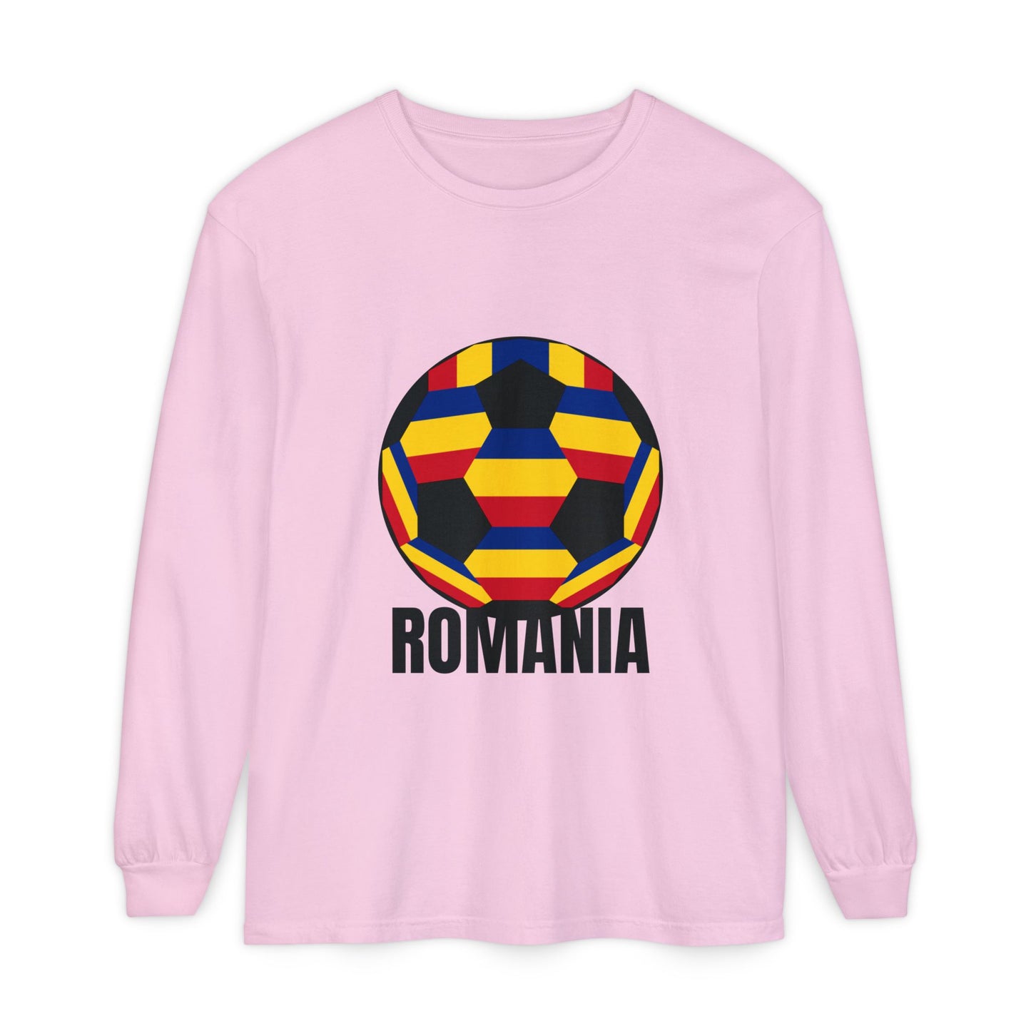 Romania Fan Specialty Soccer Ball Design Long Sleeve Tee